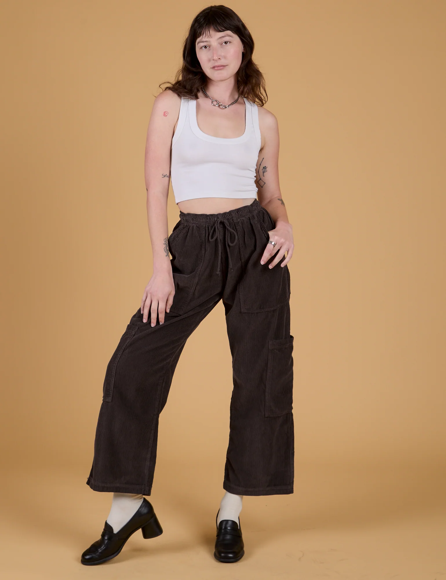 Corduroy Drop Pocket Cargo Pants - Espresso Brown - Image 11
