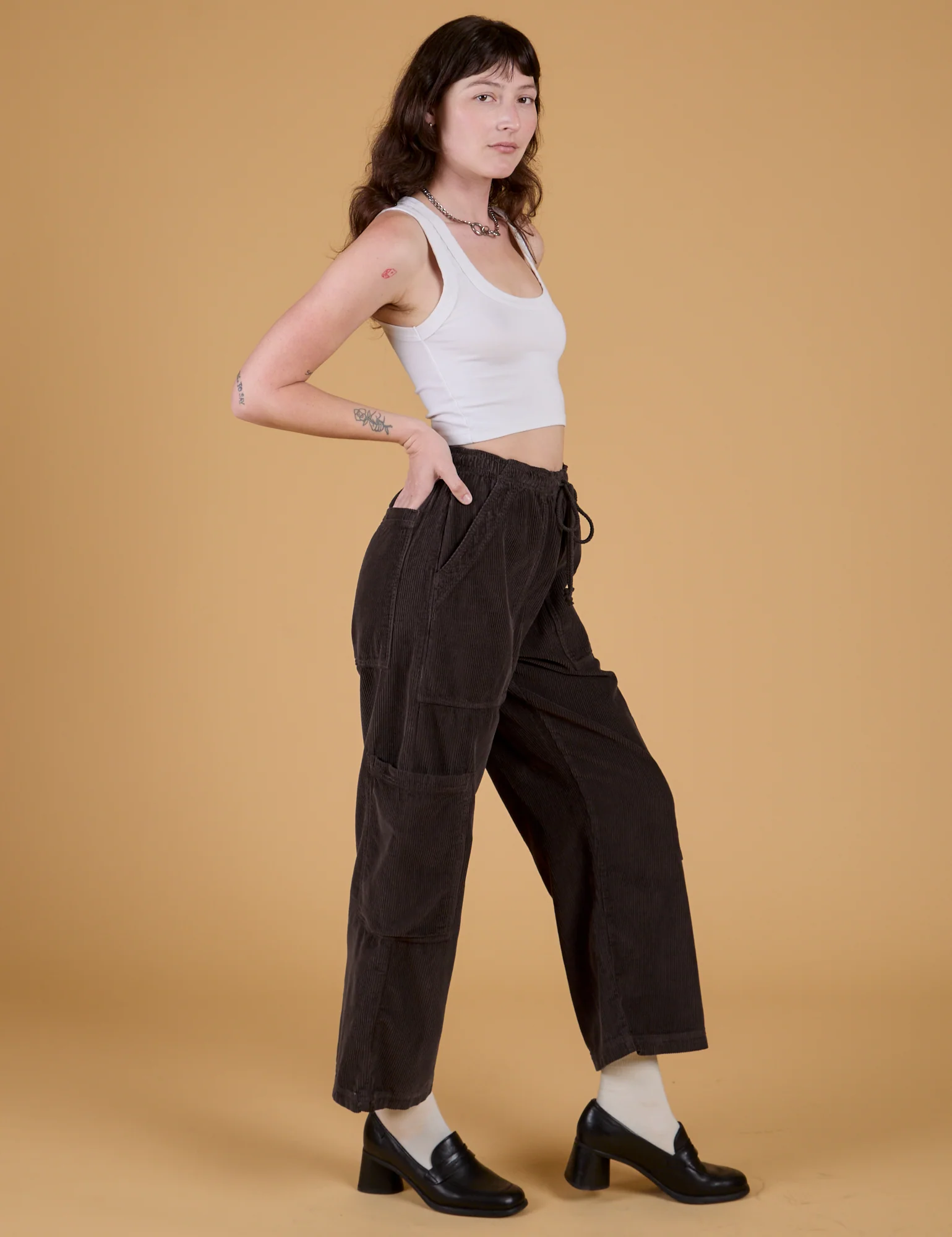 Corduroy Drop Pocket Cargo Pants - Espresso Brown - Image 14