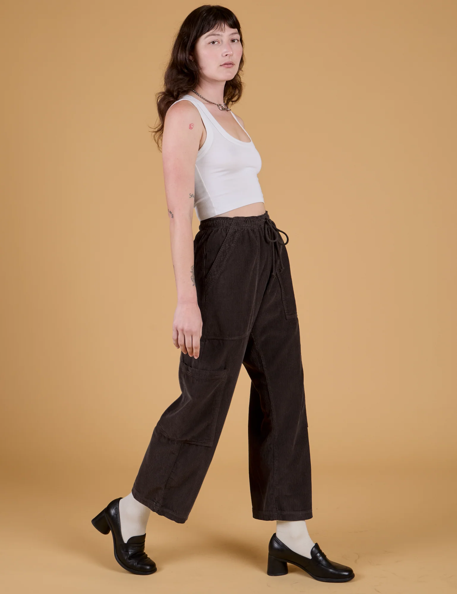 Corduroy Drop Pocket Cargo Pants - Espresso Brown - Image 16