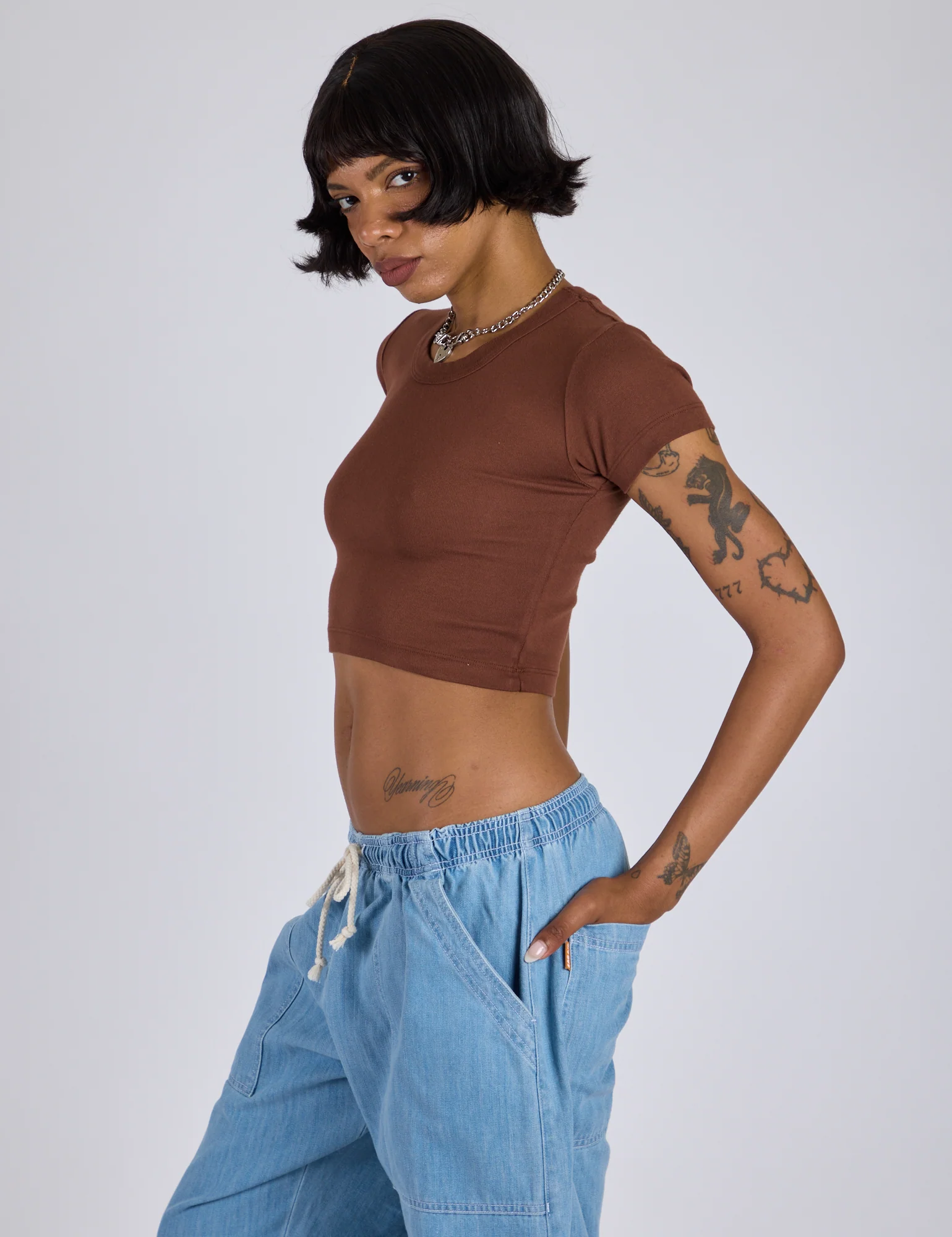Cropped Baby Tee - Fudgesicle Brown - Image 11