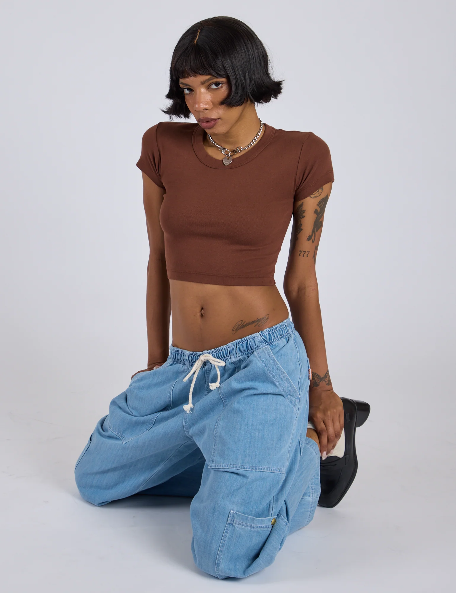 Cropped Baby Tee - Fudgesicle Brown - Image 14