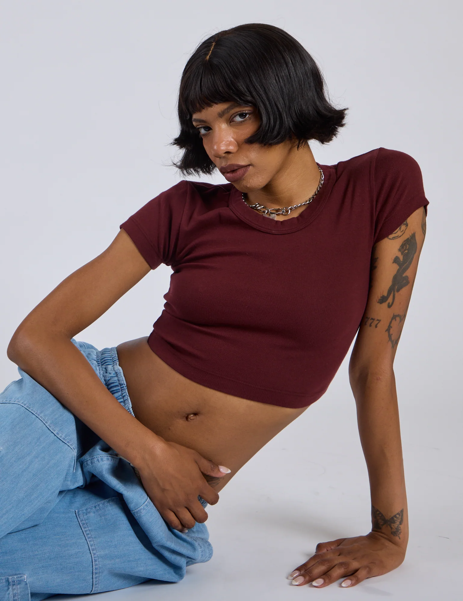 Cropped Baby Tee - Red Wine