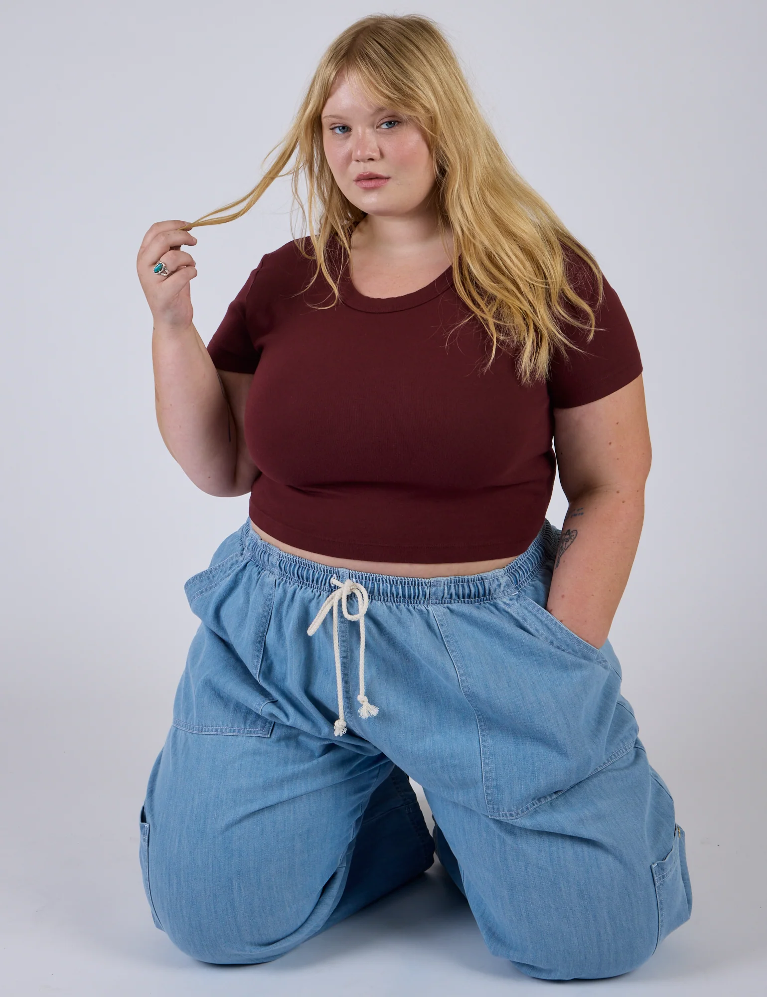 Cropped Baby Tee - Red Wine - Image 13
