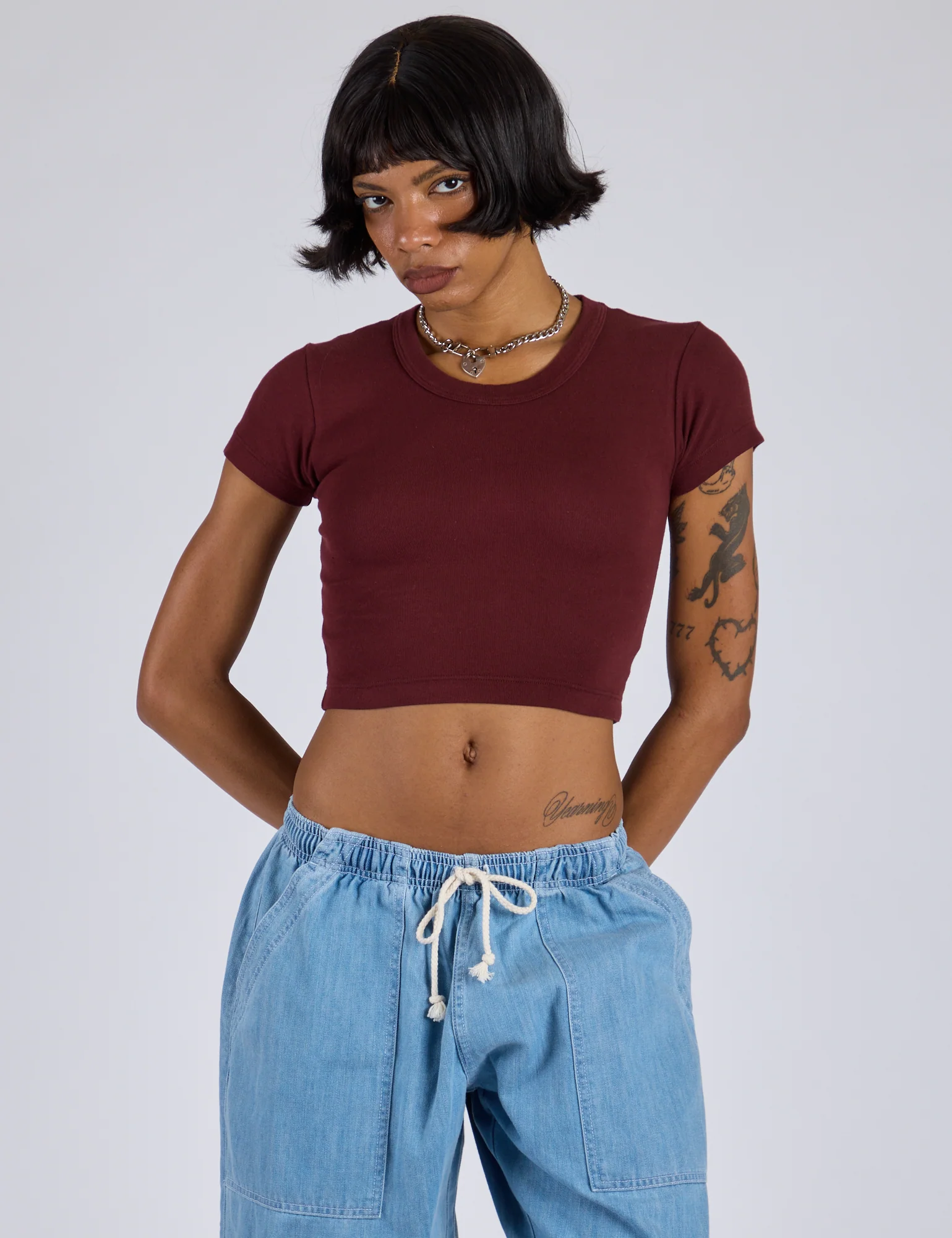 Cropped Baby Tee - Red Wine - Image 3