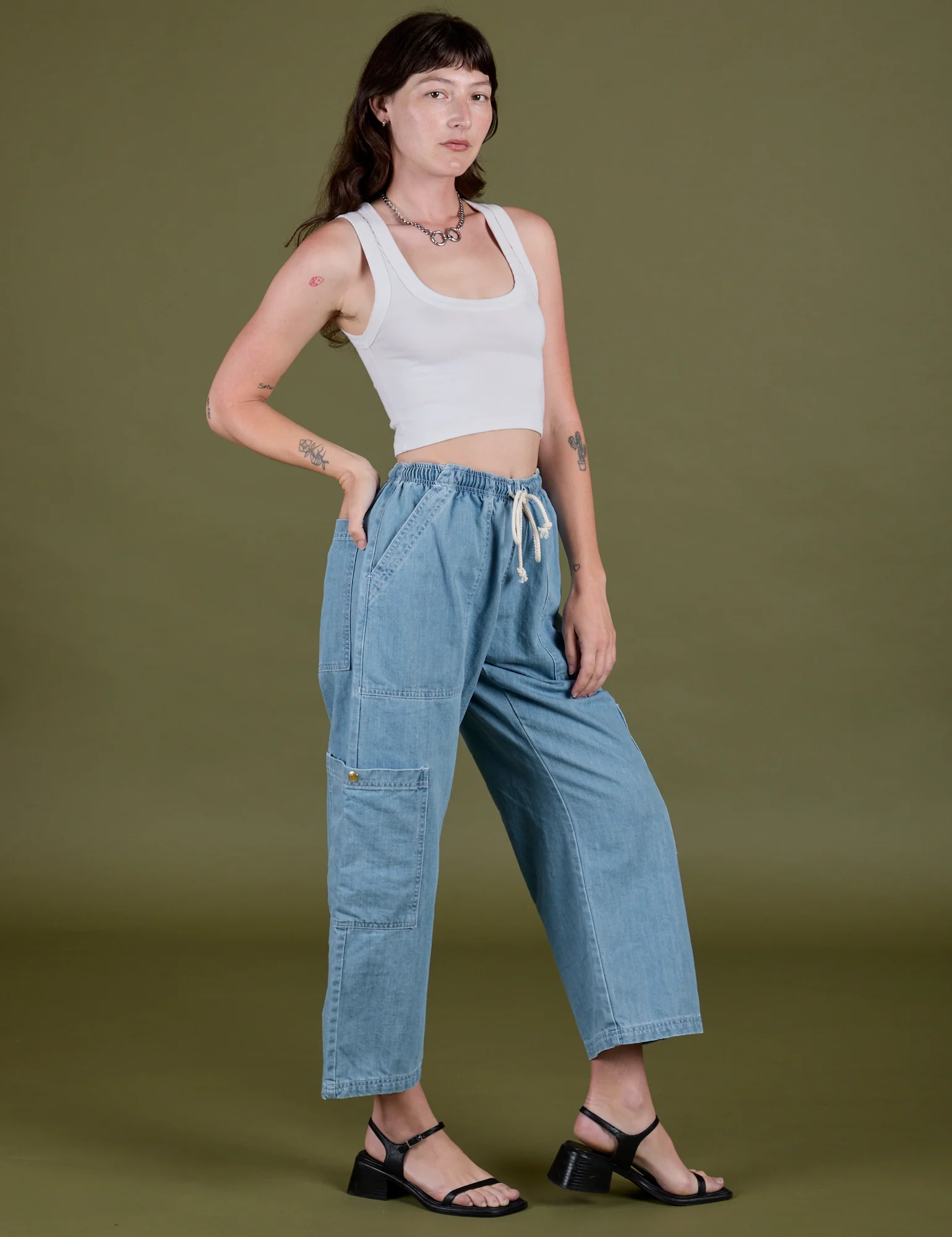 Denim Drop Pocket Pants - Light Wash - Image 3