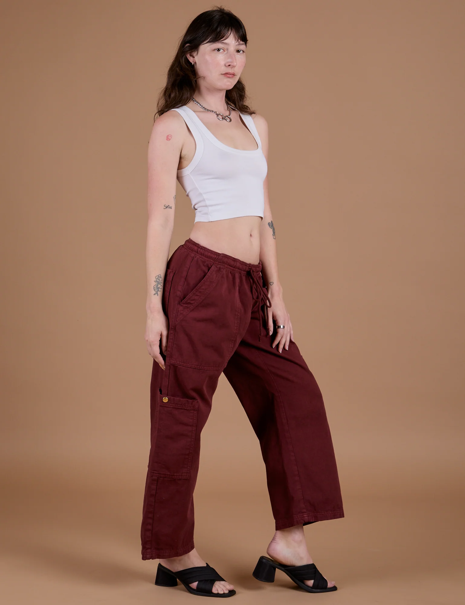 Drop Pocket Cargo Pants - Red Wine