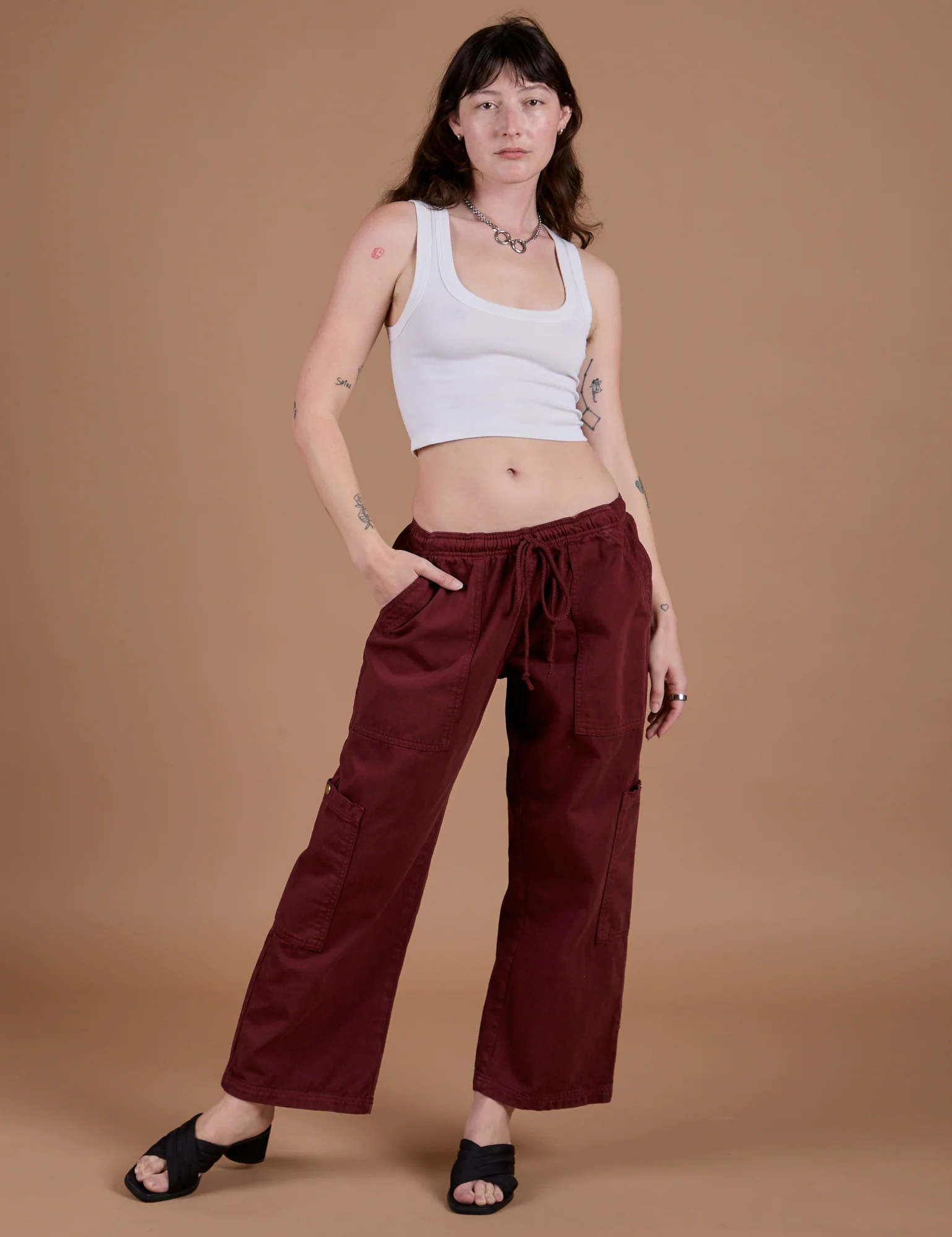 Drop Pocket Cargo Pants - Red Wine - Image 3