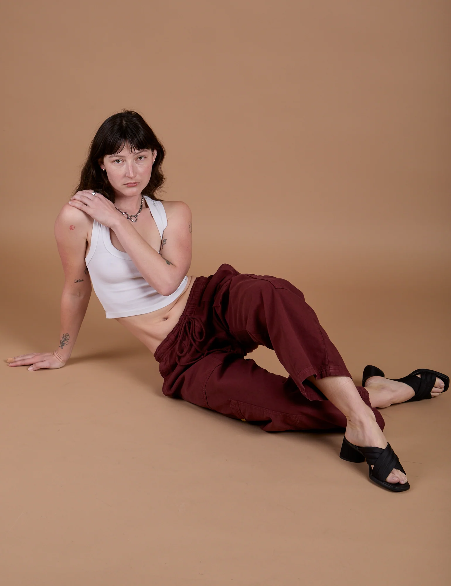 Drop Pocket Cargo Pants - Red Wine - Image 9