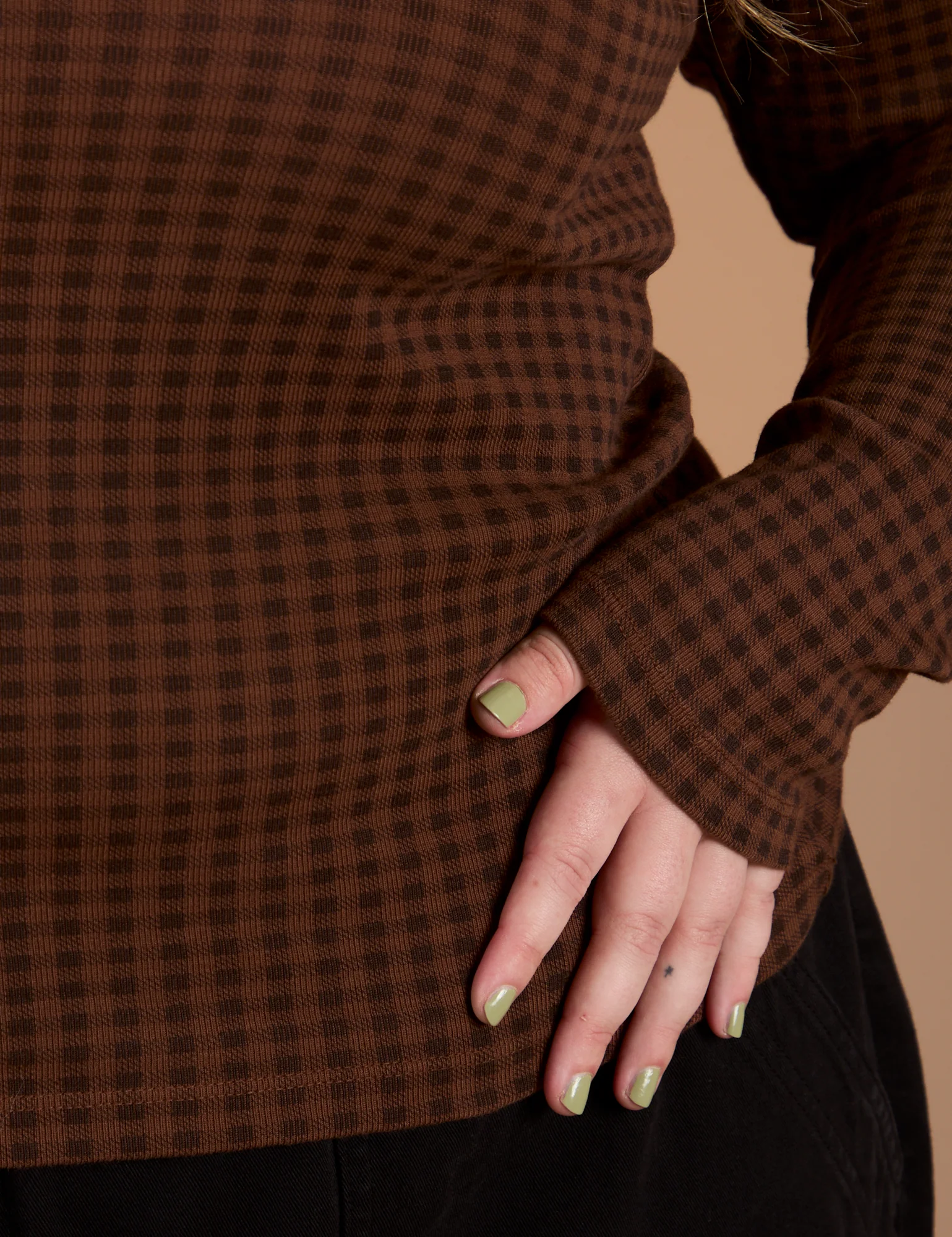 Gingham Long Sleeve Baby Tee - Fudgesicle Brown *FINAL SALE* - Image 10