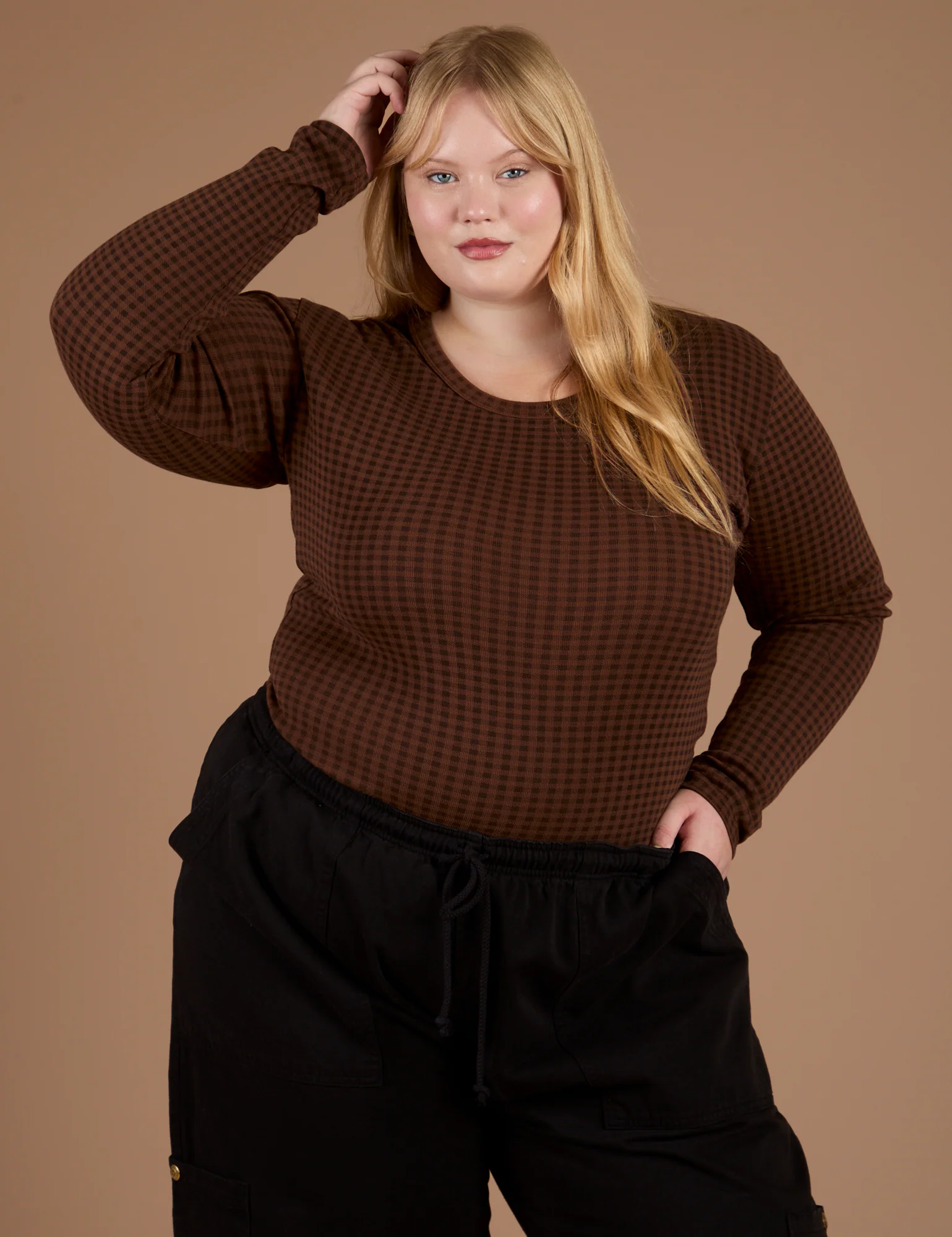 Gingham Long Sleeve Baby Tee - Fudgesicle Brown *FINAL SALE* - Image 11