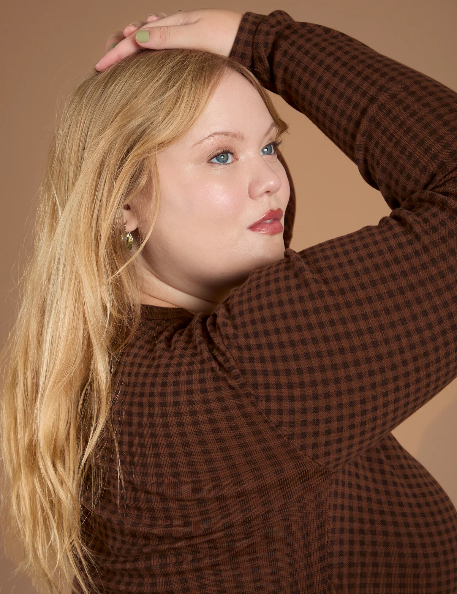 Gingham Long Sleeve Baby Tee - Fudgesicle Brown *FINAL SALE* - Image 13