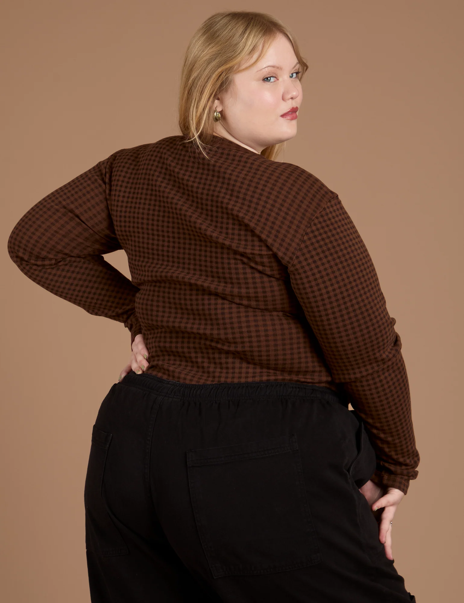 Gingham Long Sleeve Baby Tee - Fudgesicle Brown *FINAL SALE* - Image 15