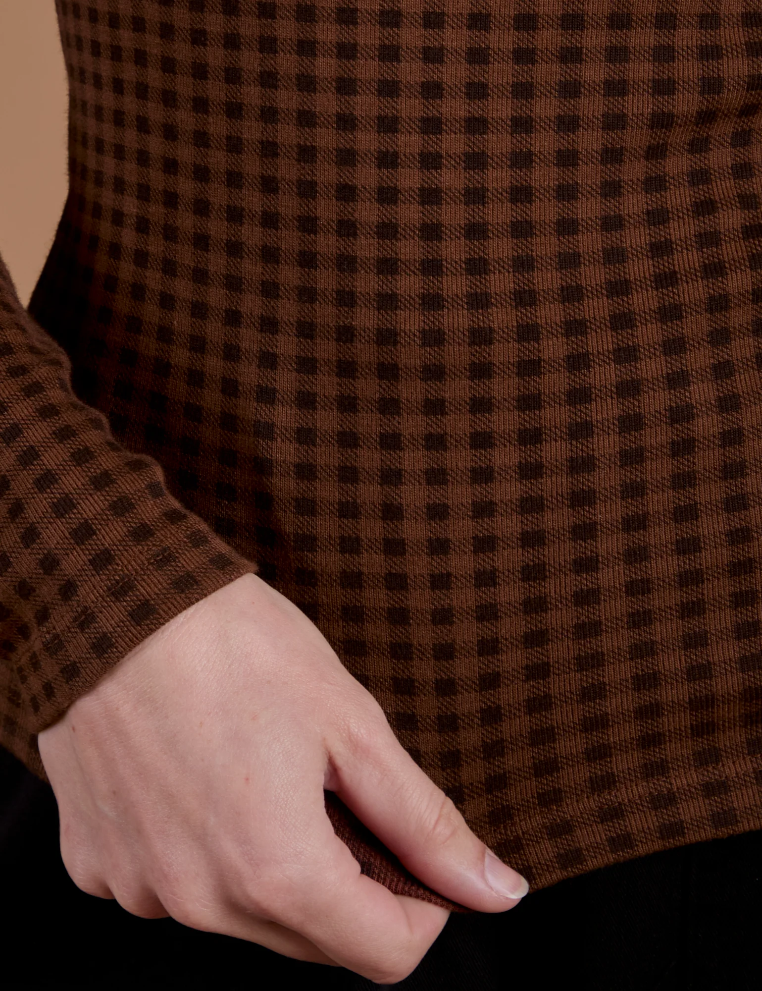 Gingham Long Sleeve Baby Tee - Fudgesicle Brown *FINAL SALE* - Image 4