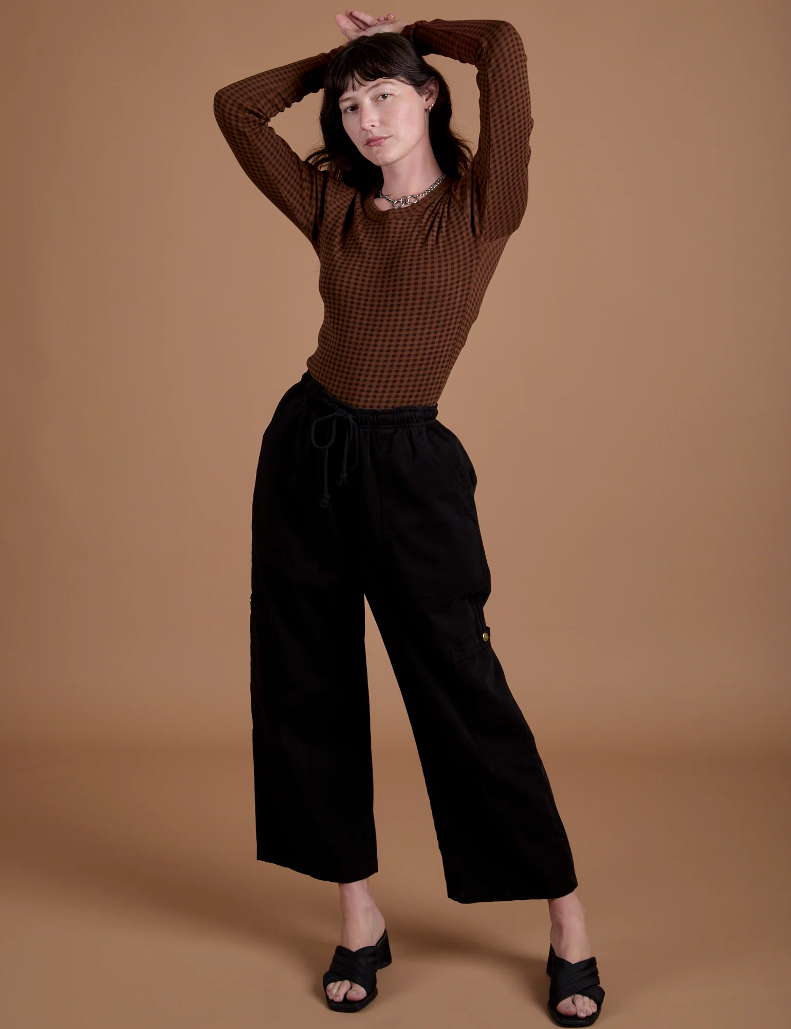 Gingham Long Sleeve Baby Tee - Fudgesicle Brown *FINAL SALE* - Image 7