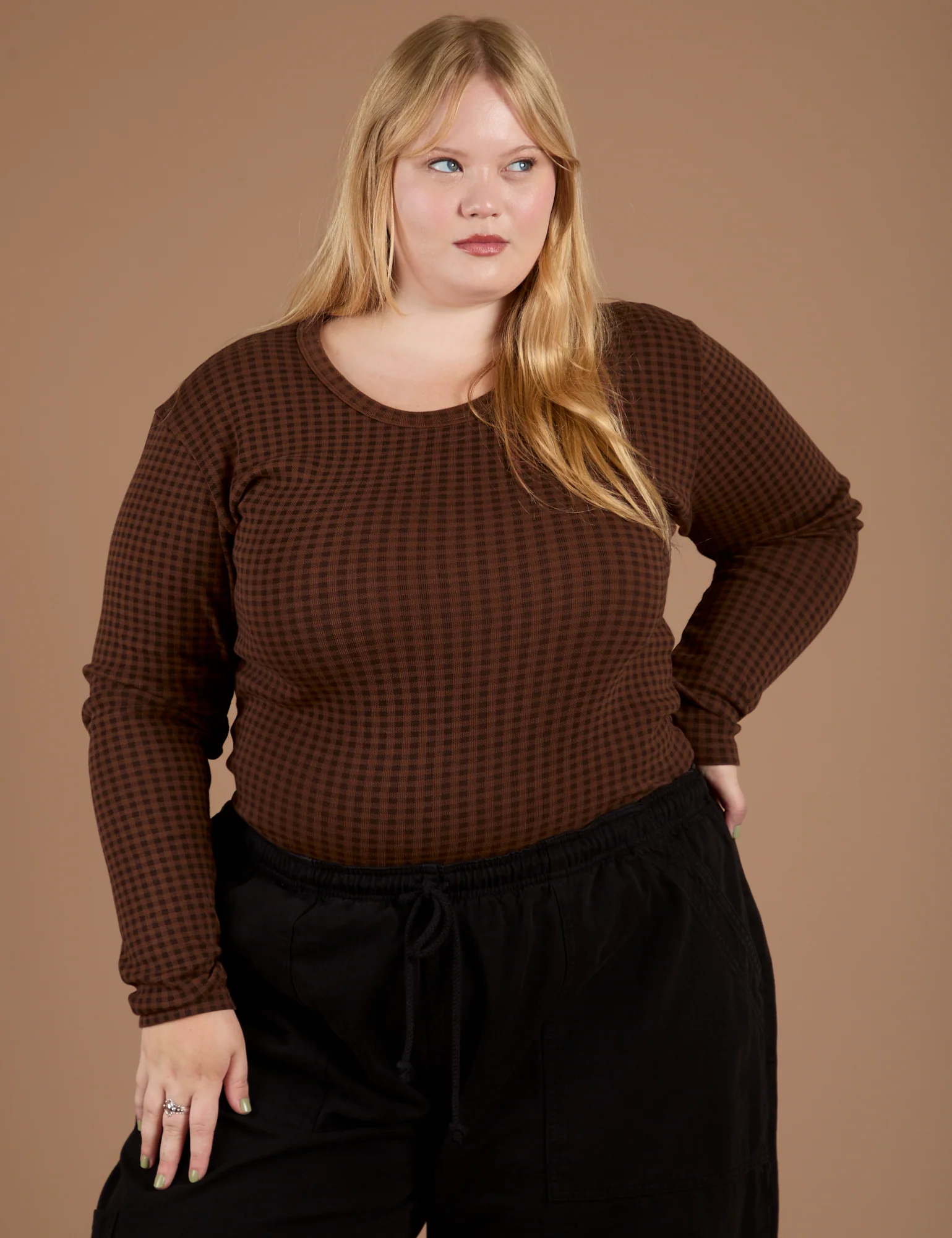 Gingham Long Sleeve Baby Tee - Fudgesicle Brown *FINAL SALE* - Image 9
