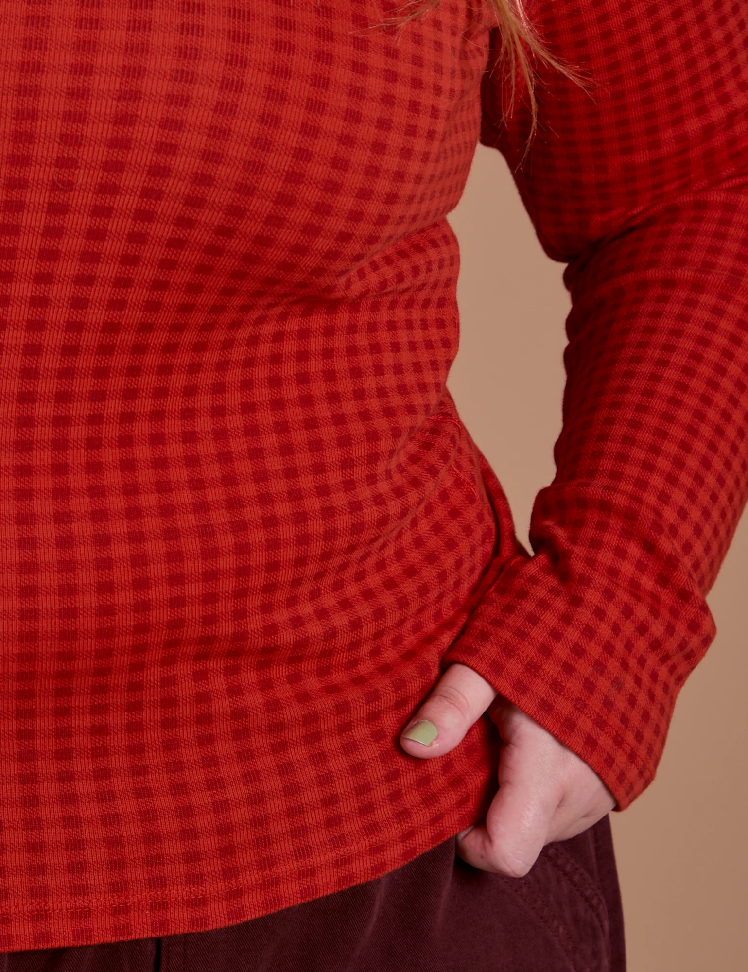 Gingham Long Sleeve Baby Tee - Mustang Red *FINAL SALE* - Image 16