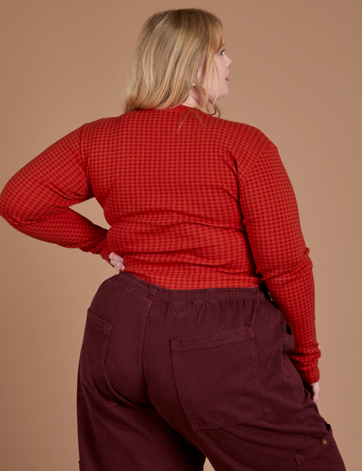Gingham Long Sleeve Baby Tee - Mustang Red *FINAL SALE* - Image 19