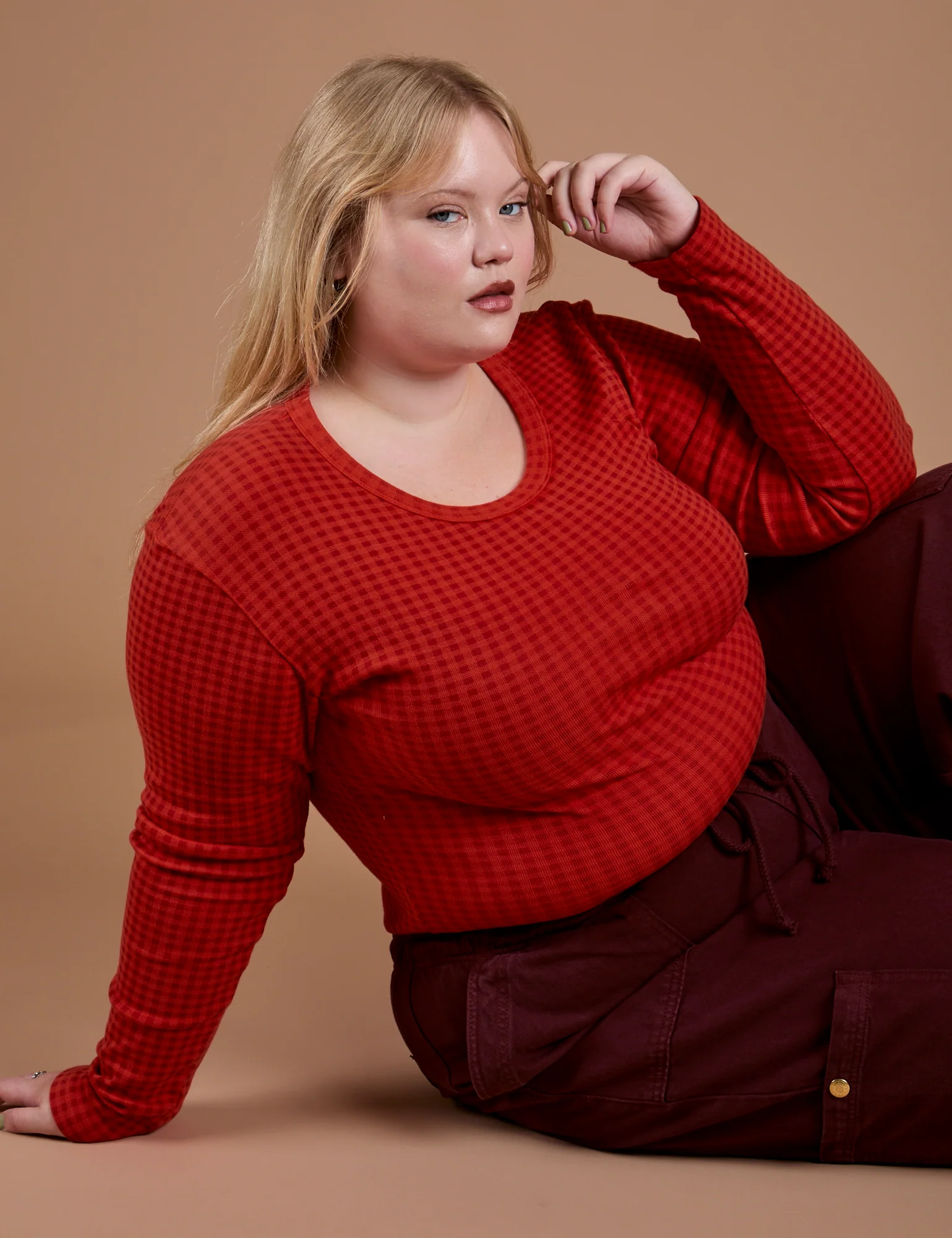 Gingham Long Sleeve Baby Tee - Mustang Red *FINAL SALE* - Image 20