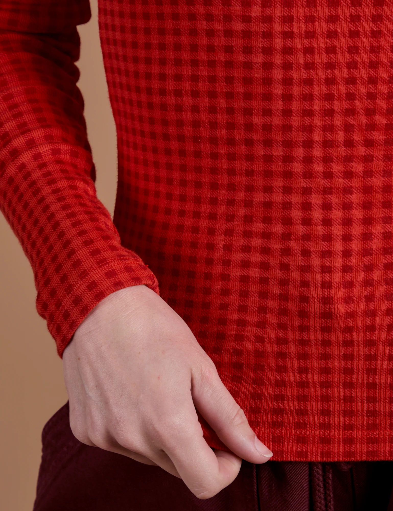 Gingham Long Sleeve Baby Tee - Mustang Red *FINAL SALE* - Image 4