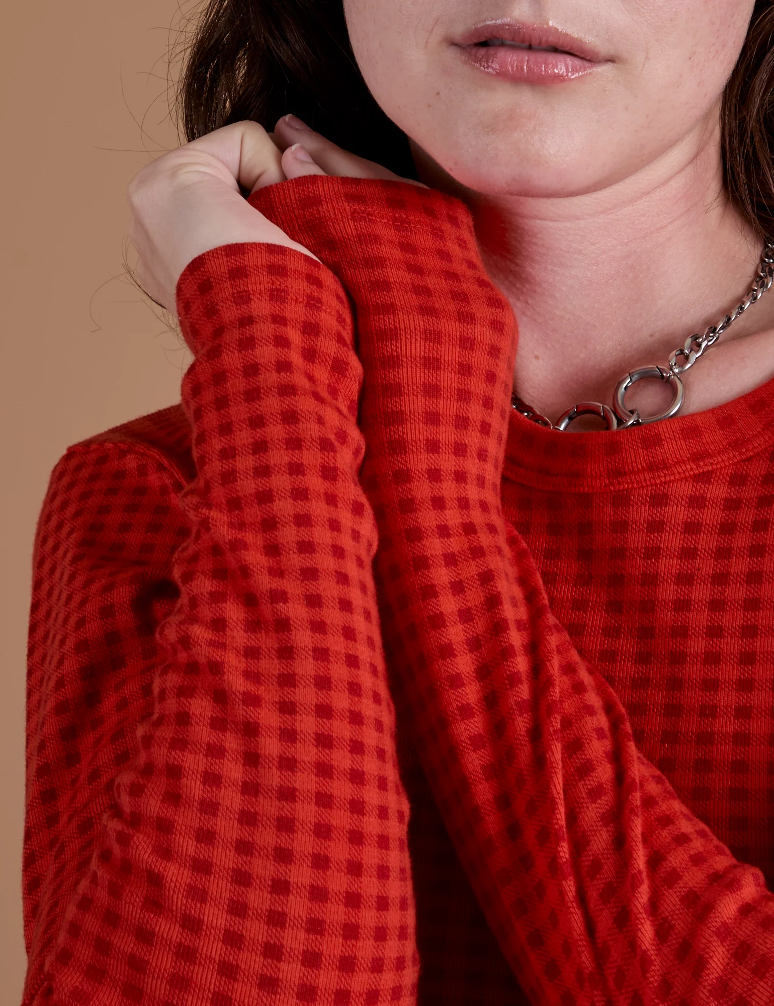 Gingham Long Sleeve Baby Tee - Mustang Red *FINAL SALE* - Image 6