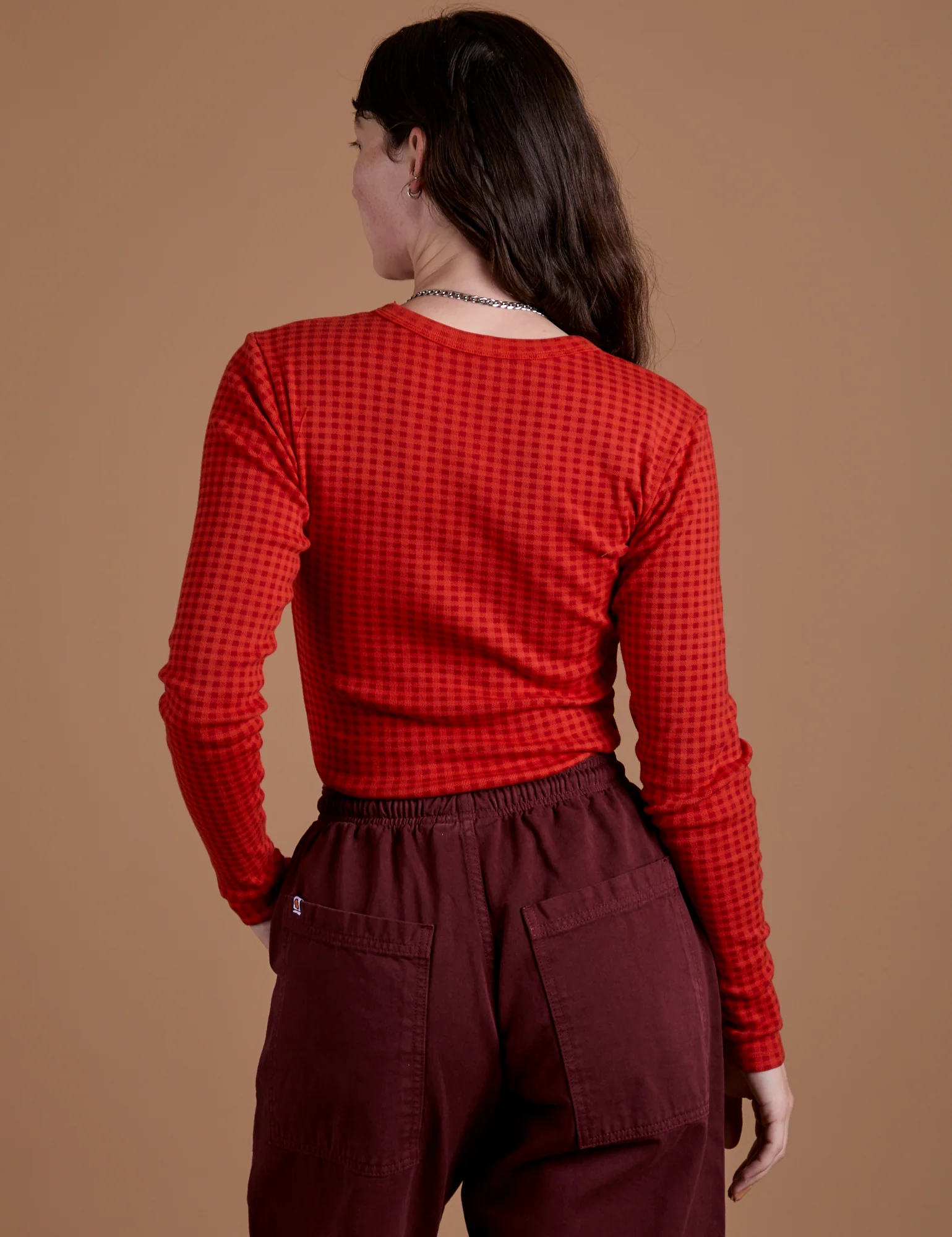 Gingham Long Sleeve Baby Tee - Mustang Red *FINAL SALE* - Image 8