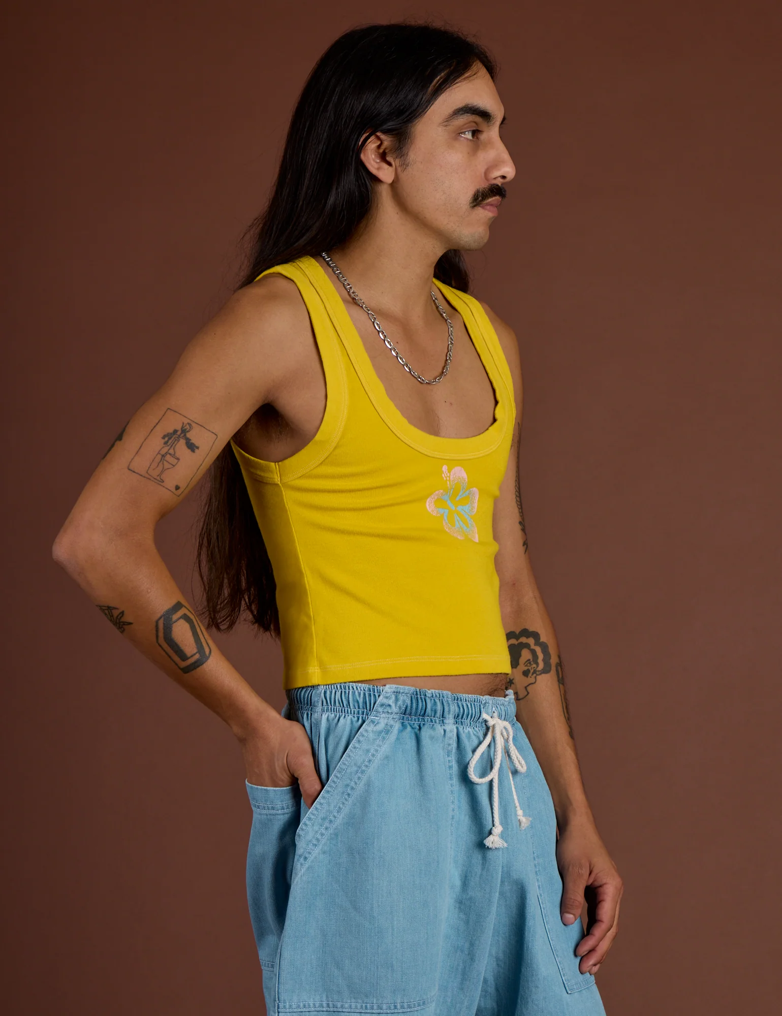 Icon Cropped Tank - Yellow Hibiscus - Image 12