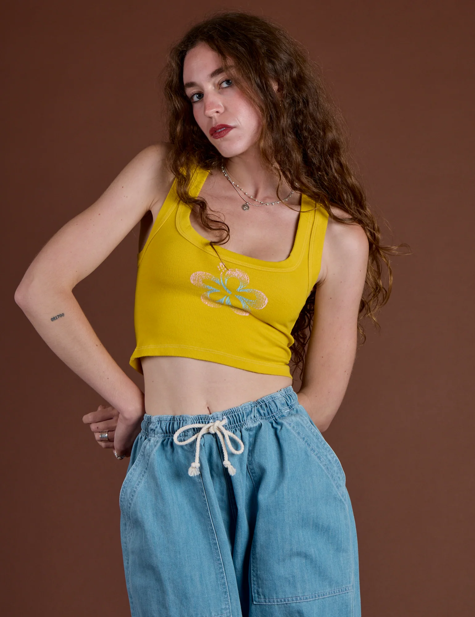 Icon Cropped Tank - Yellow Hibiscus - Image 15