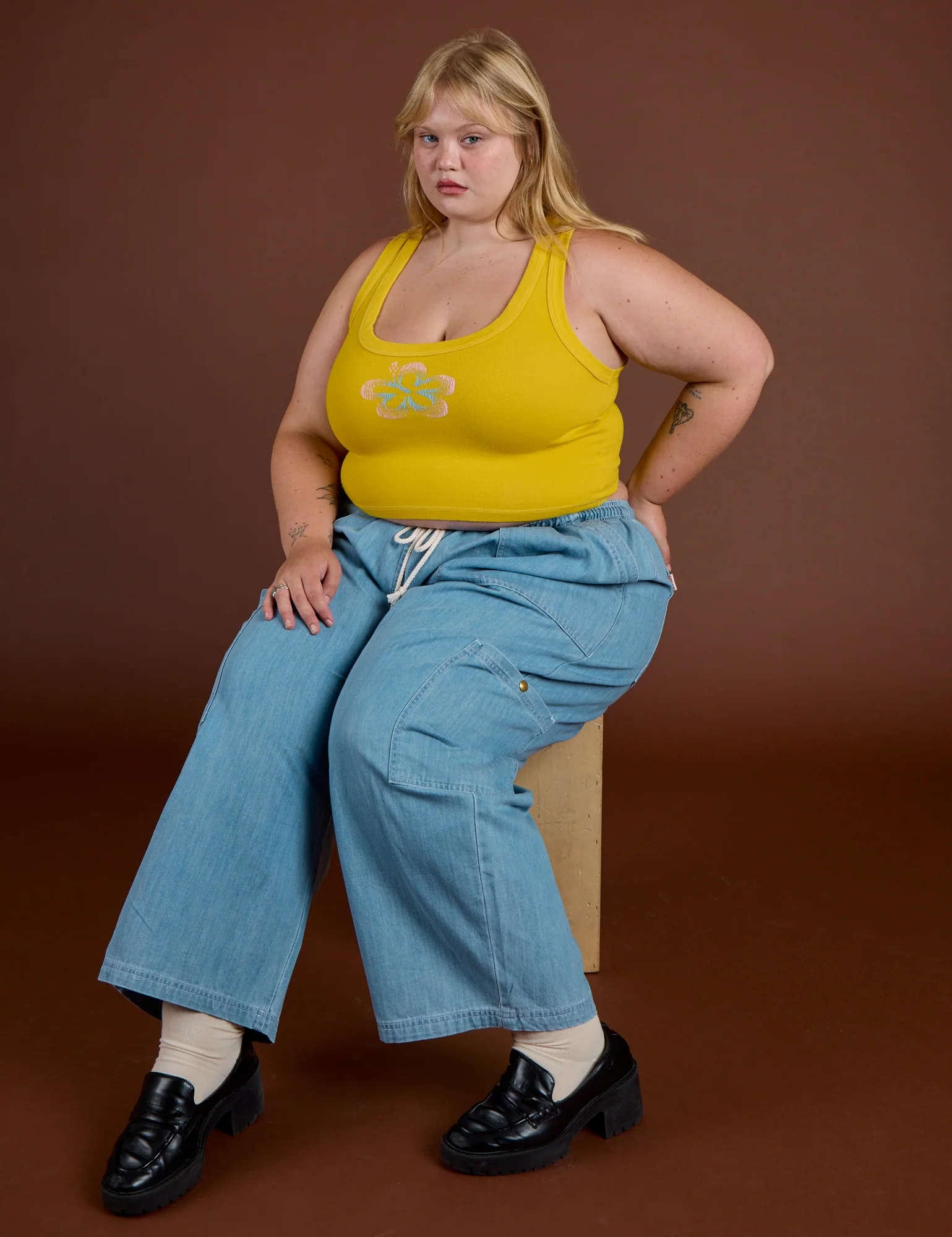 Icon Cropped Tank - Yellow Hibiscus - Image 8