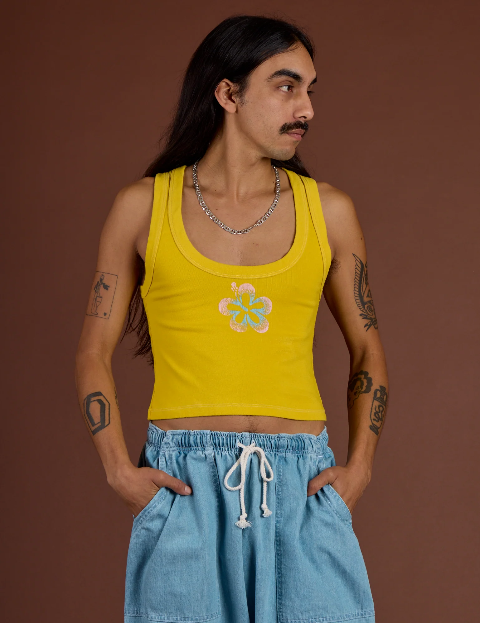 Icon Cropped Tank - Yellow Hibiscus - Image 9