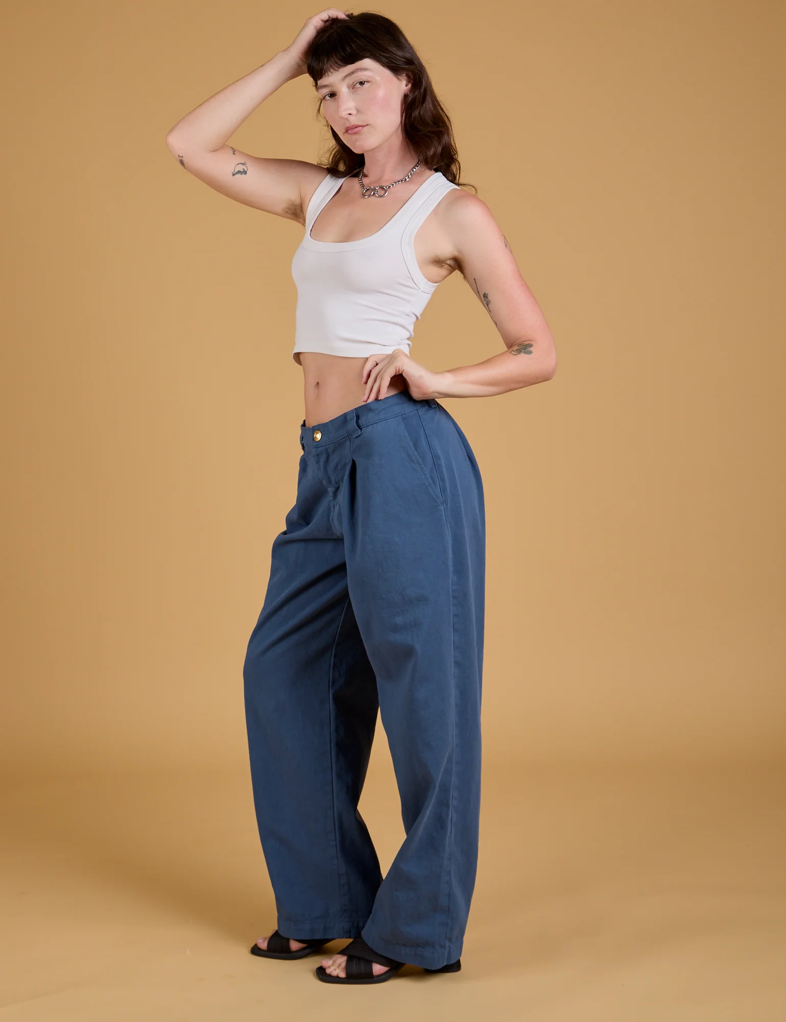 Baggy Mid-Rise Trousers - French Blue - Image 4