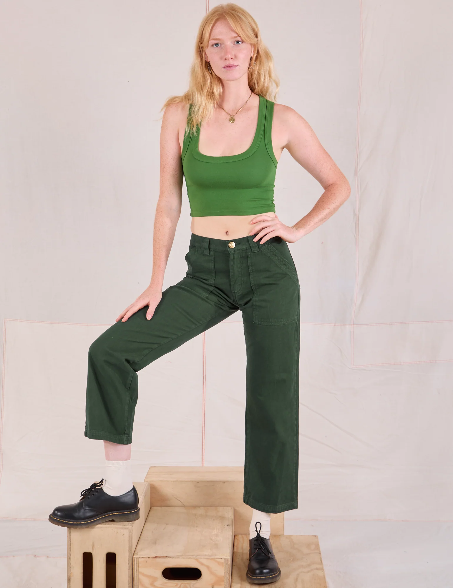 Mid-Rise Work Pants - Swamp Green