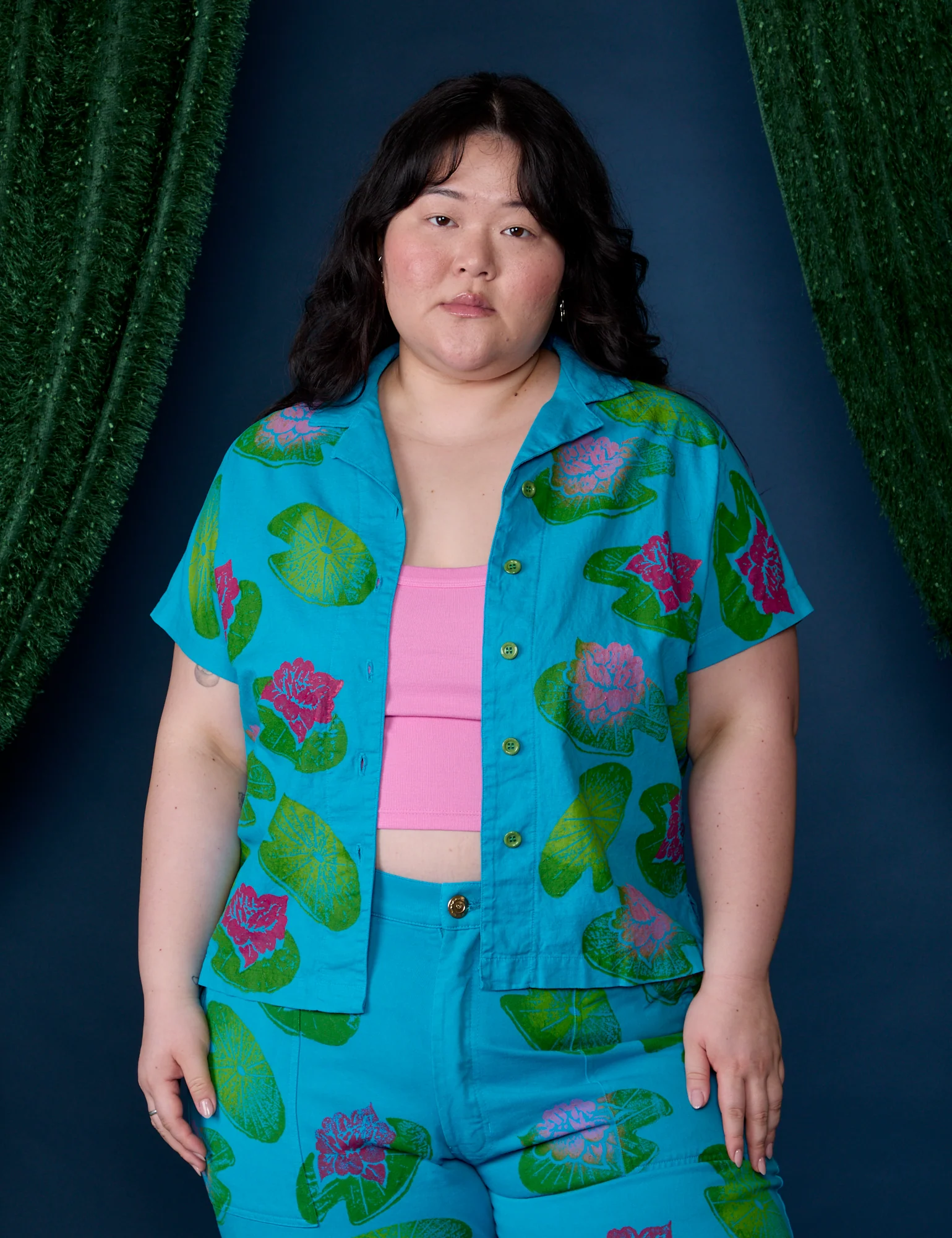 Paintstamped Pantry Button-Up - Lilypad *FINAL SALE*