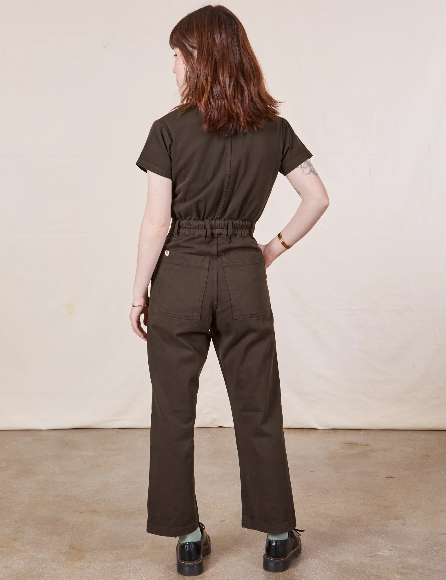 Petite Short Sleeve Jumpsuit - Espresso Brown - Image 20