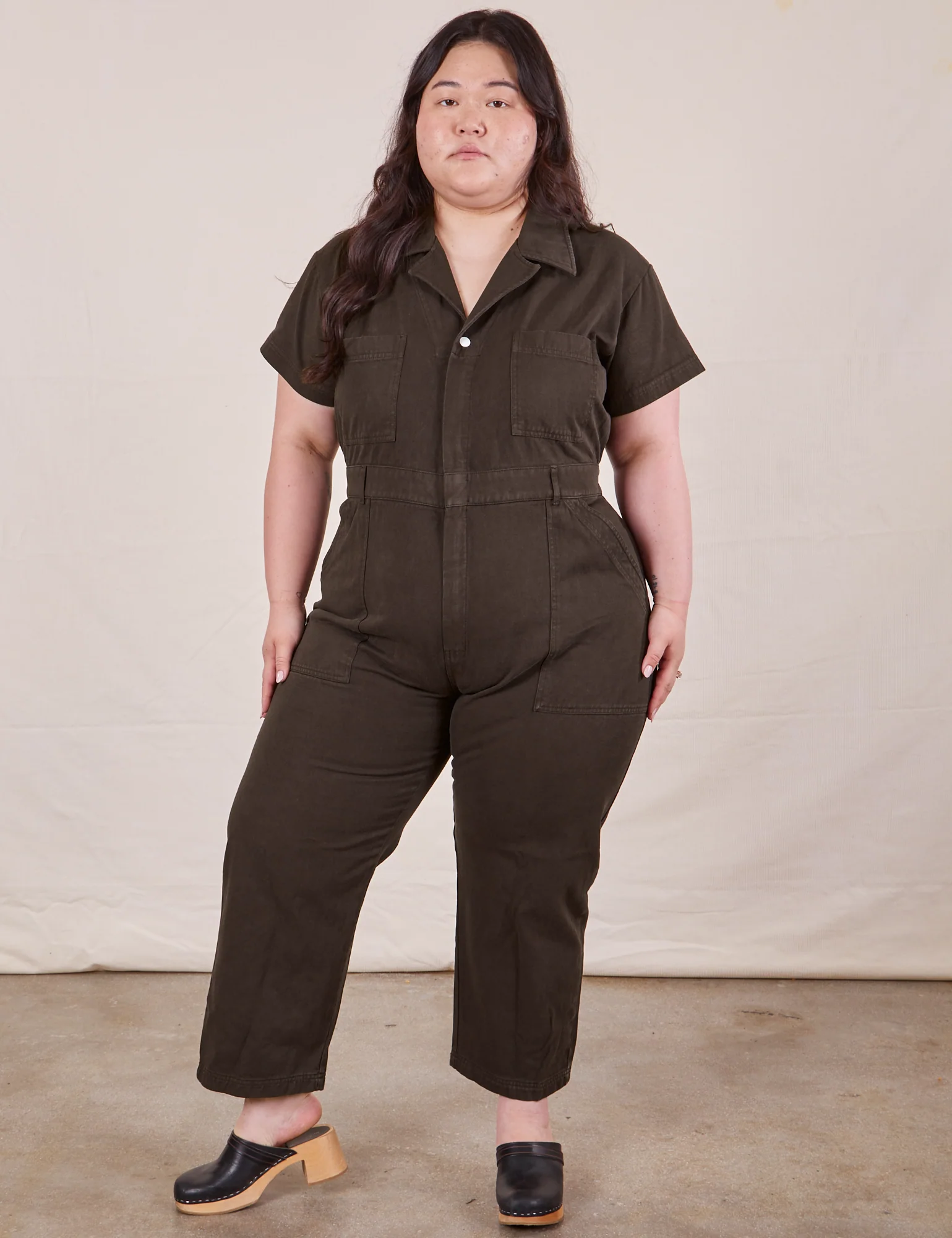 Petite Short Sleeve Jumpsuit - Espresso Brown - Image 3