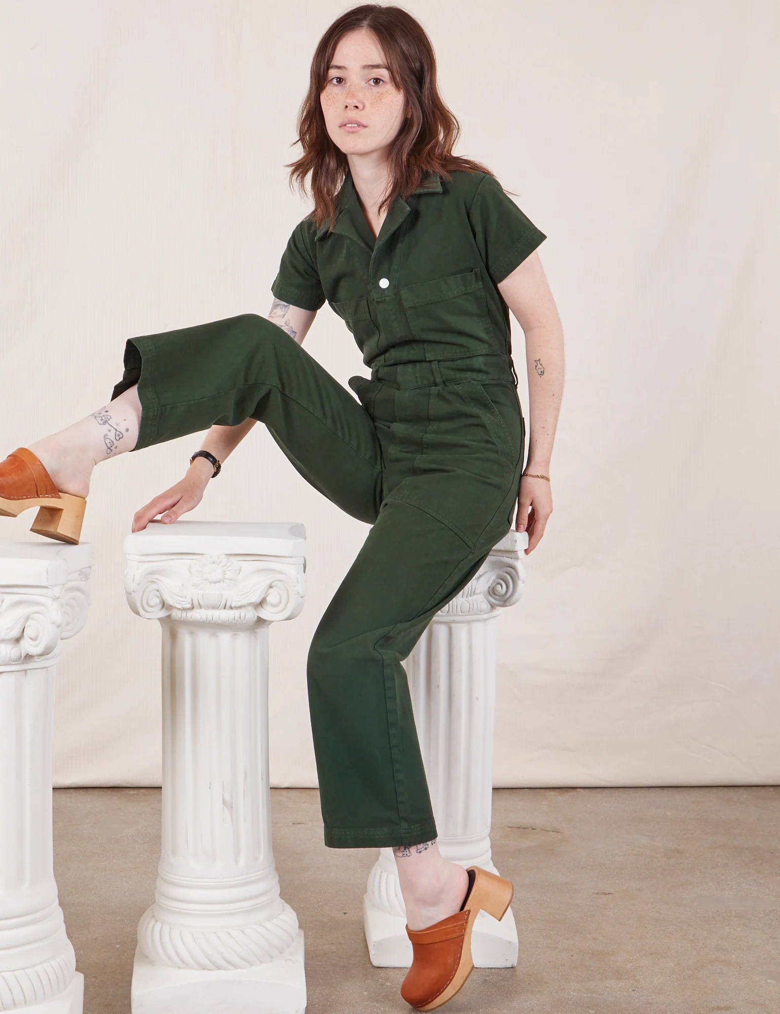 Petite Short Sleeve Jumpsuit - Swamp Green - Image 8