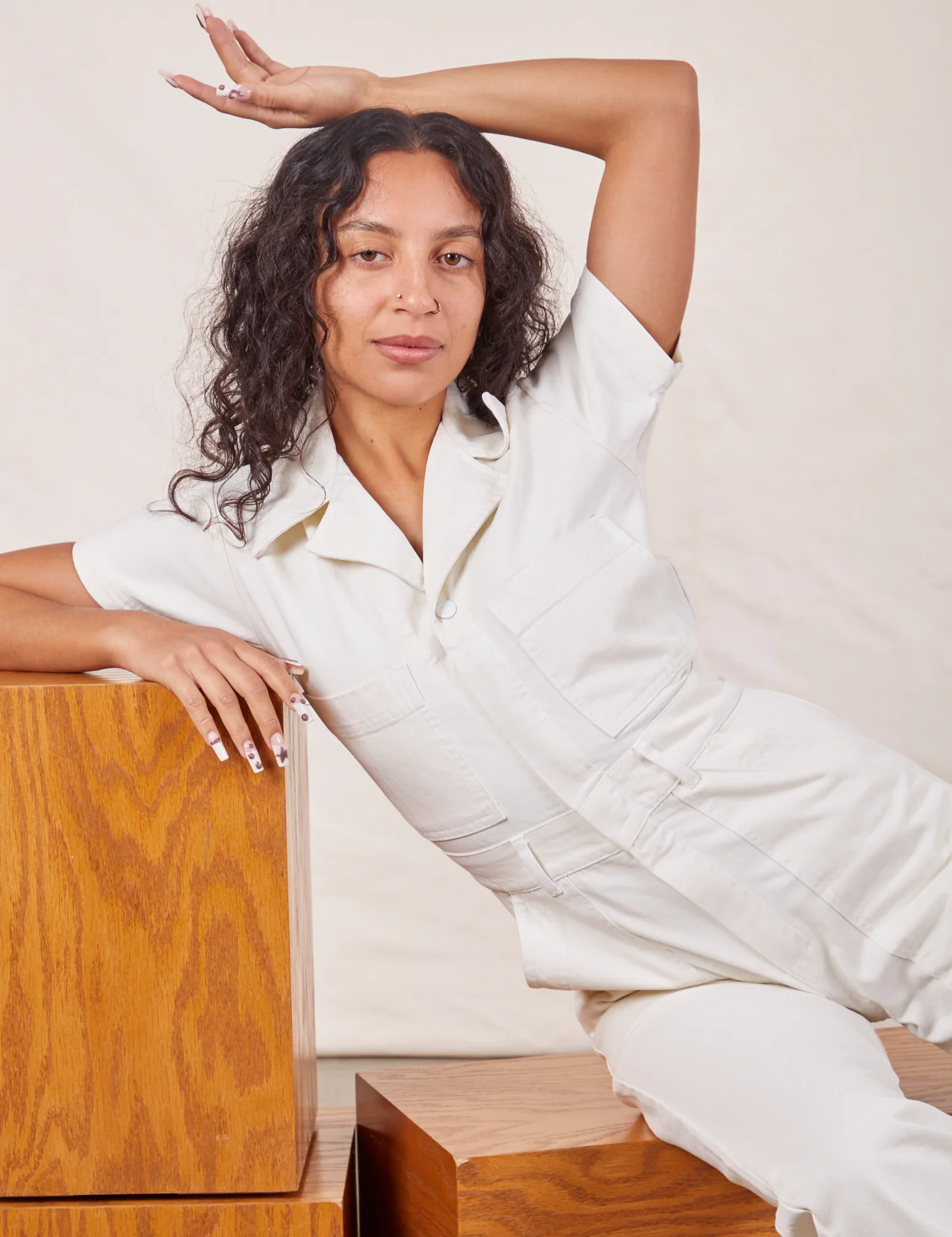 Petite Short Sleeve Jumpsuit - Vintage Tee White - Image 9