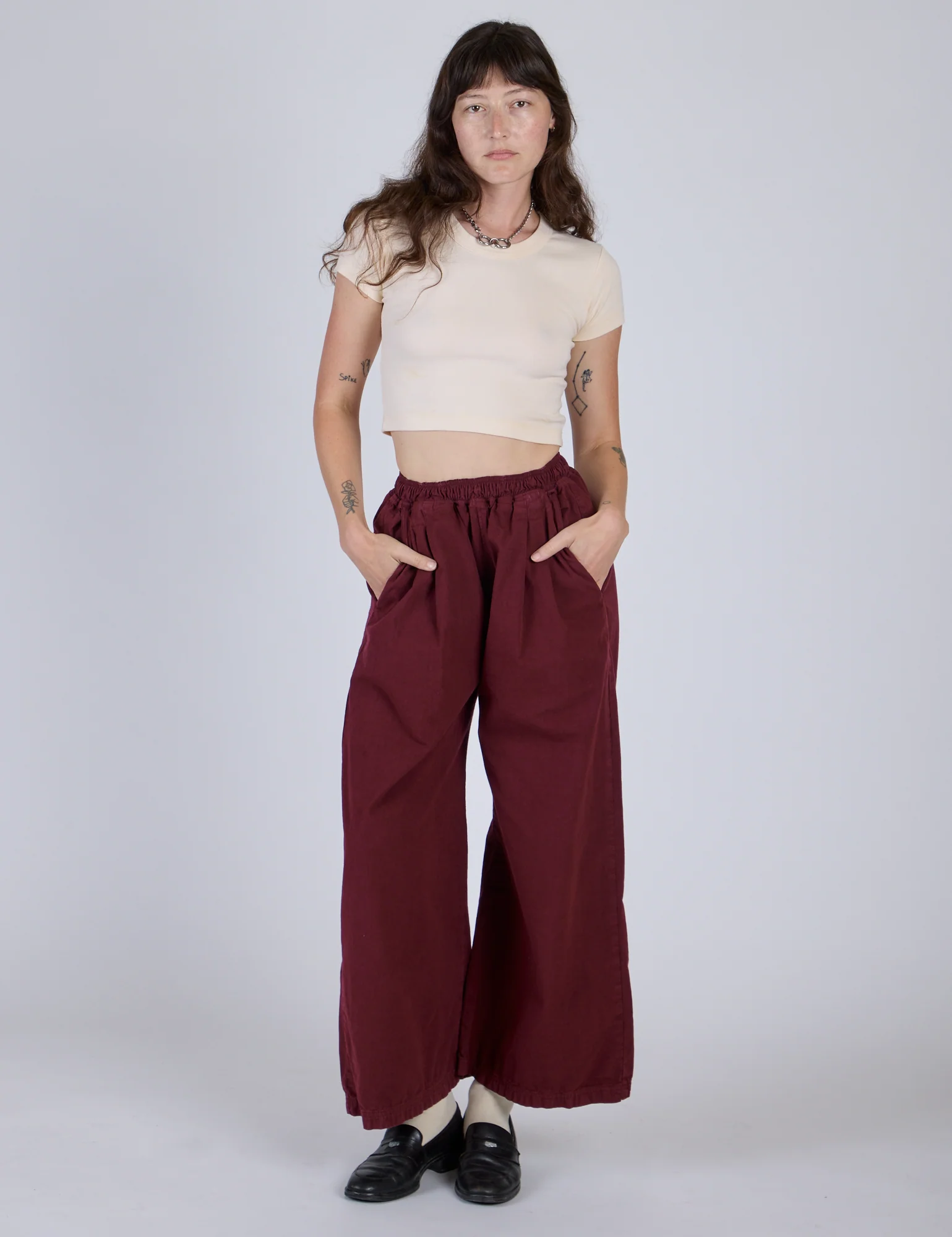 Pleated Pull-On Pants - Red Wine - Image 3