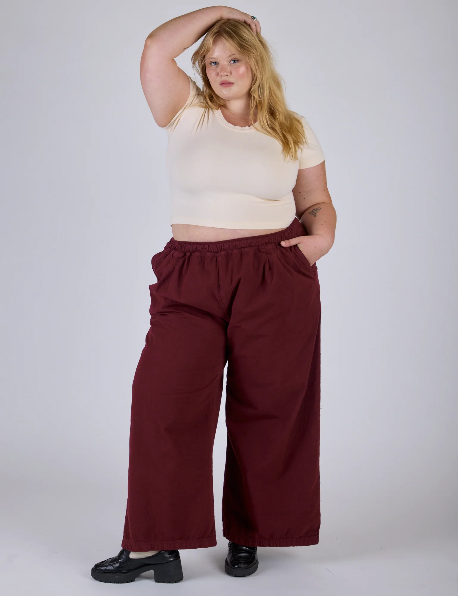 Pleated Pull-On Pants - Red Wine - Image 9