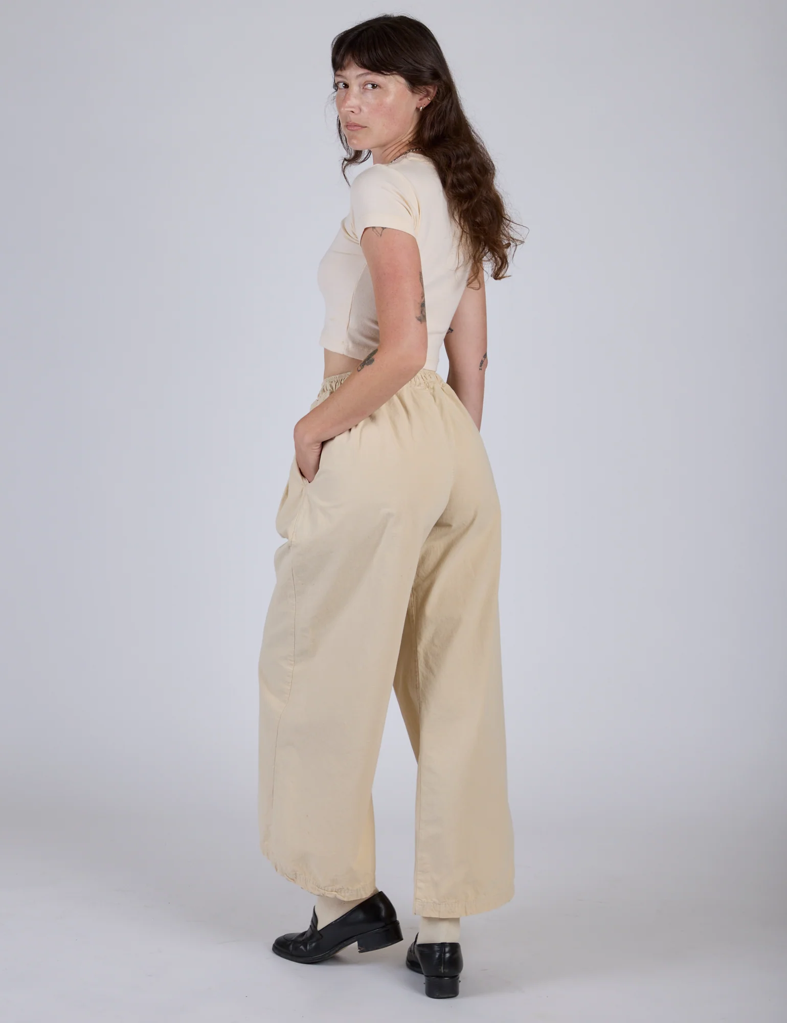 Pleated Pull-On Pants - Vintage Off-White - Image 7