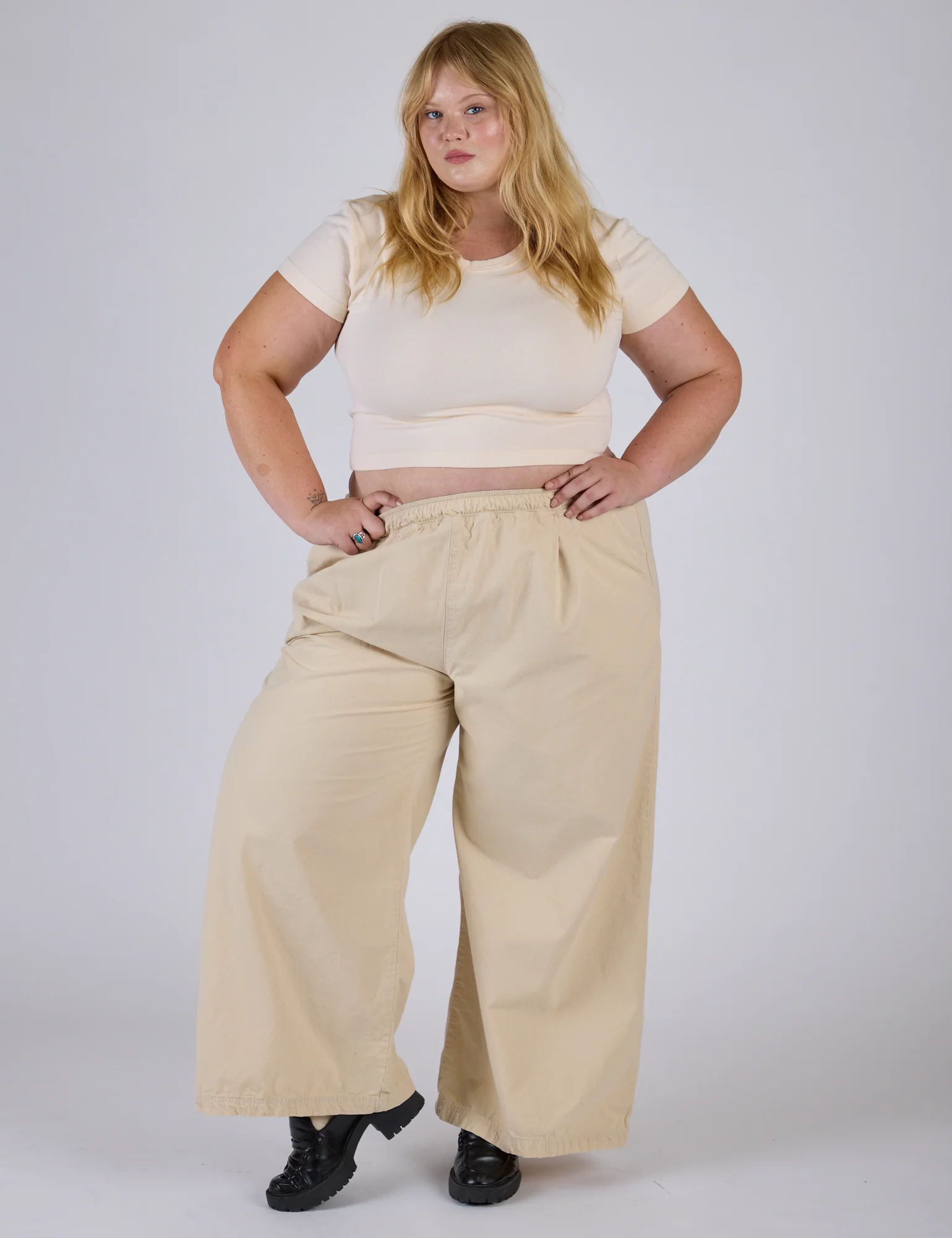 Pleated Pull-On Pants - Vintage Off-White - Image 9
