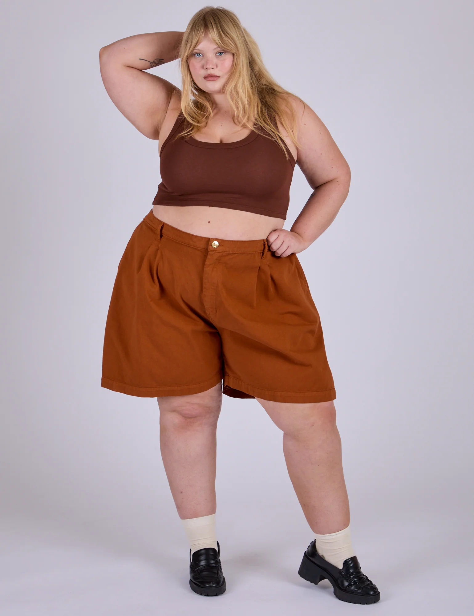 Pleated Trouser Shorts - Burnt Terracotta