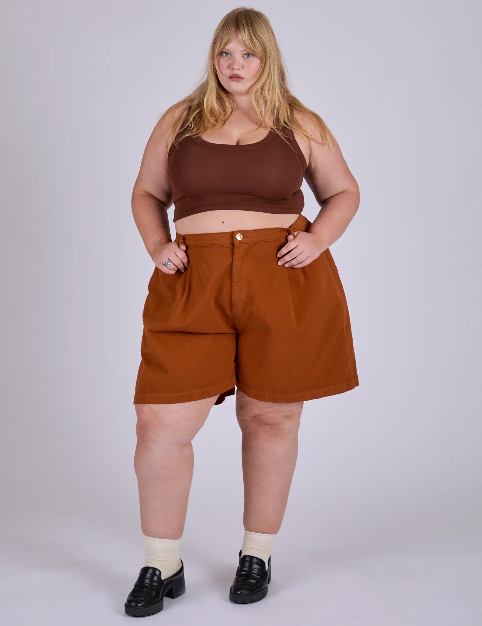 Pleated Trouser Shorts - Burnt Terracotta - Image 3