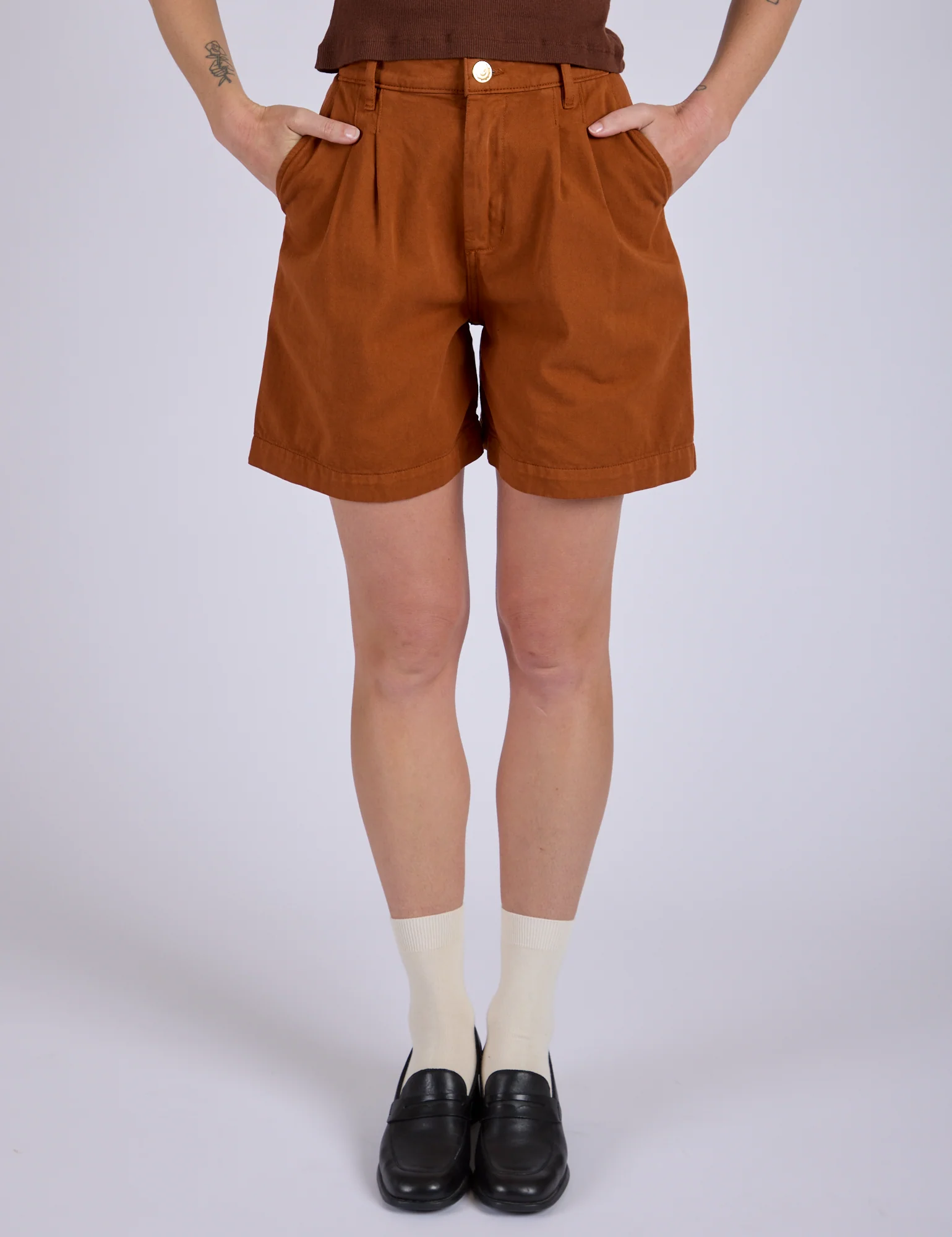 Pleated Trouser Shorts - Burnt Terracotta - Image 9