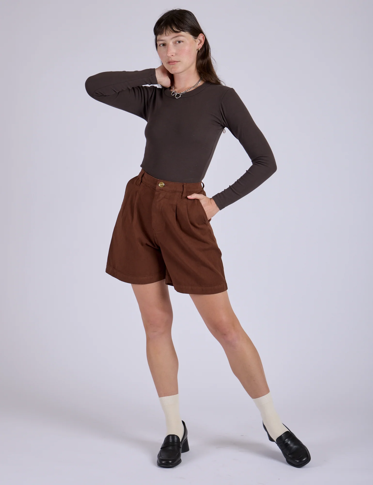Pleated Trouser Shorts - Fudgesicle Brown - Image 17