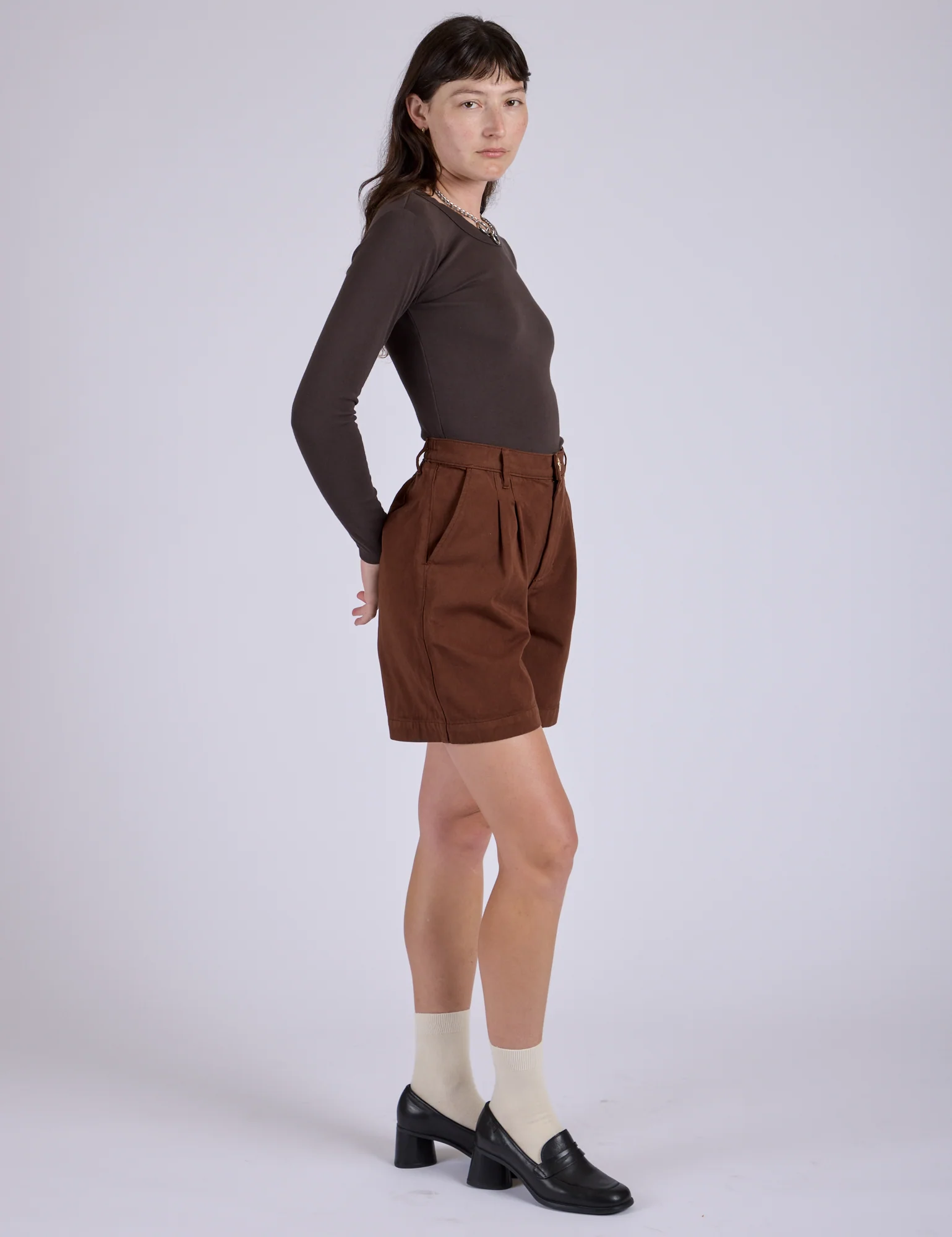 Pleated Trouser Shorts - Fudgesicle Brown - Image 20