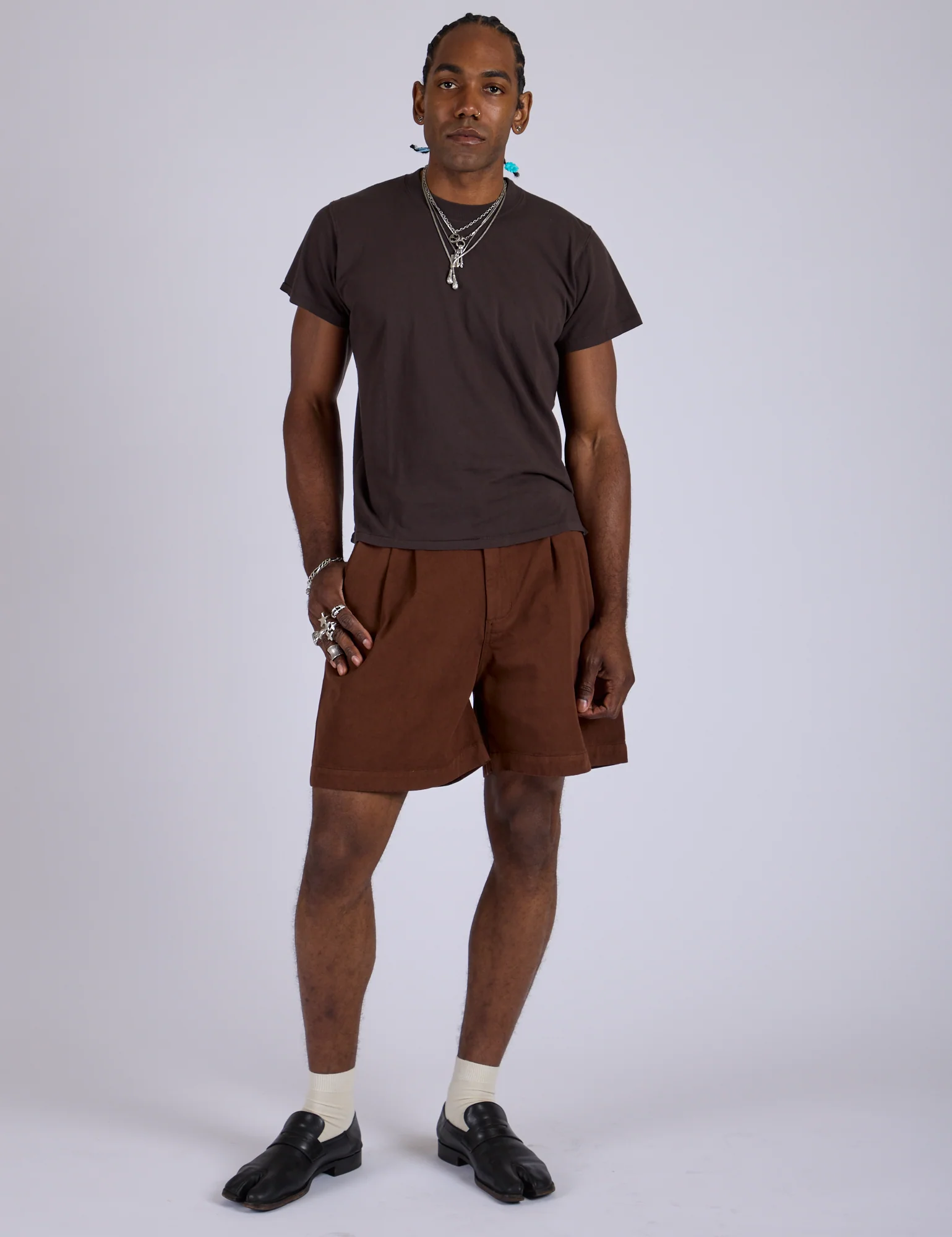Pleated Trouser Shorts - Fudgesicle Brown - Image 3