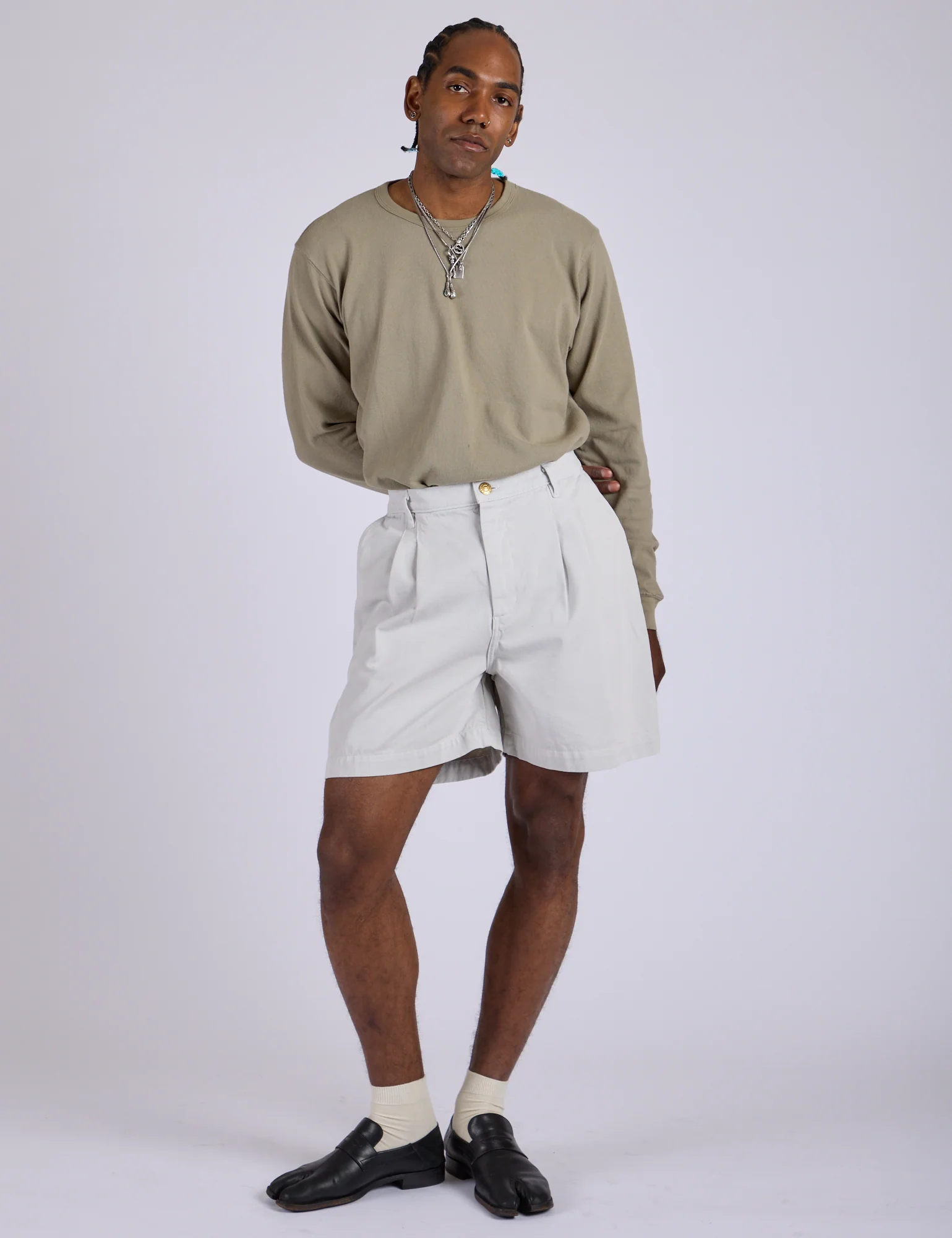 Pleated Trouser Shorts - Dishwater White - Image 15
