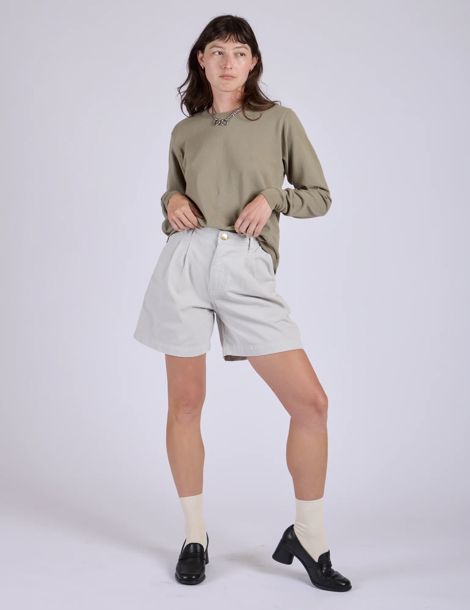 Pleated Trouser Shorts - Dishwater White - Image 3