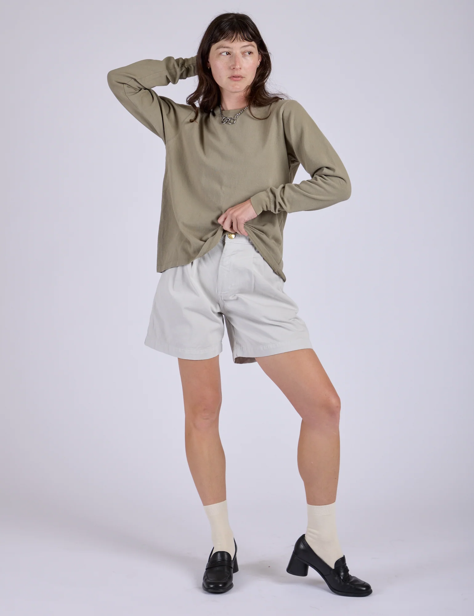 Pleated Trouser Shorts - Dishwater White - Image 5