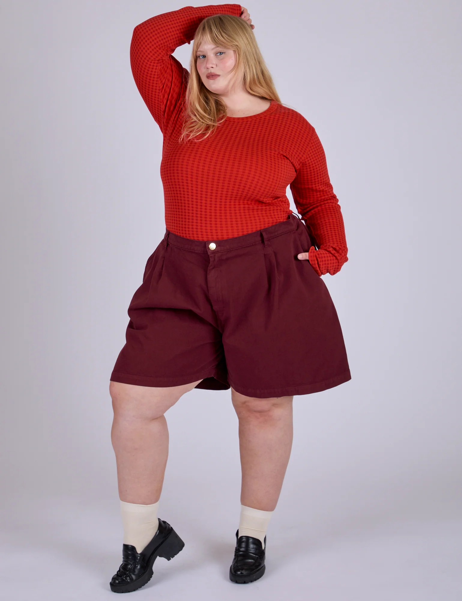 Pleated Trouser Shorts - Red Wine - Image 13